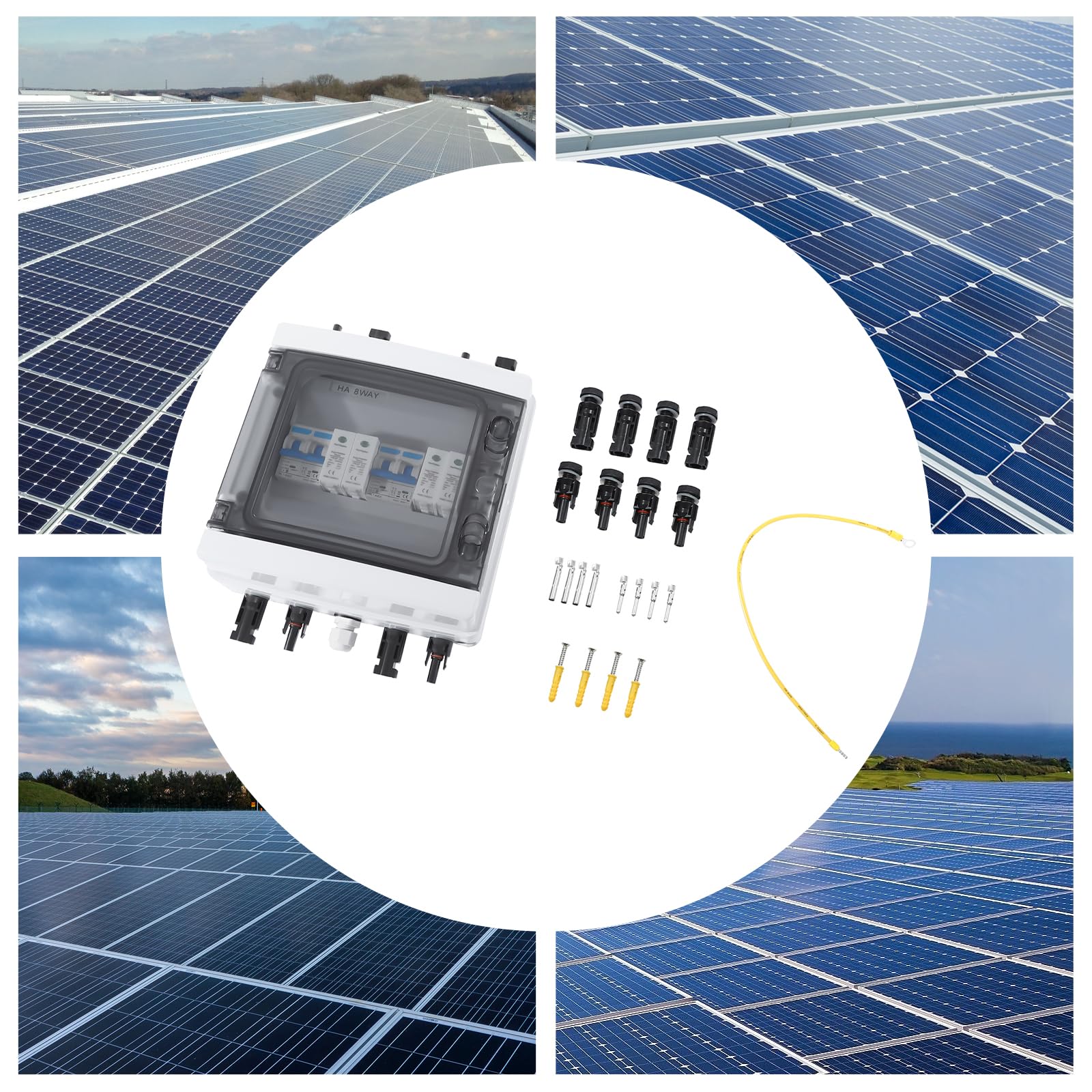 Überspannungsschutz PV, Solar Überspannungsschutz Blitzschutz DC Trennschalter PV Anlage 2 String (2 in 2 Out) 25A 1000V Solar Combiner Box für Solarmodule