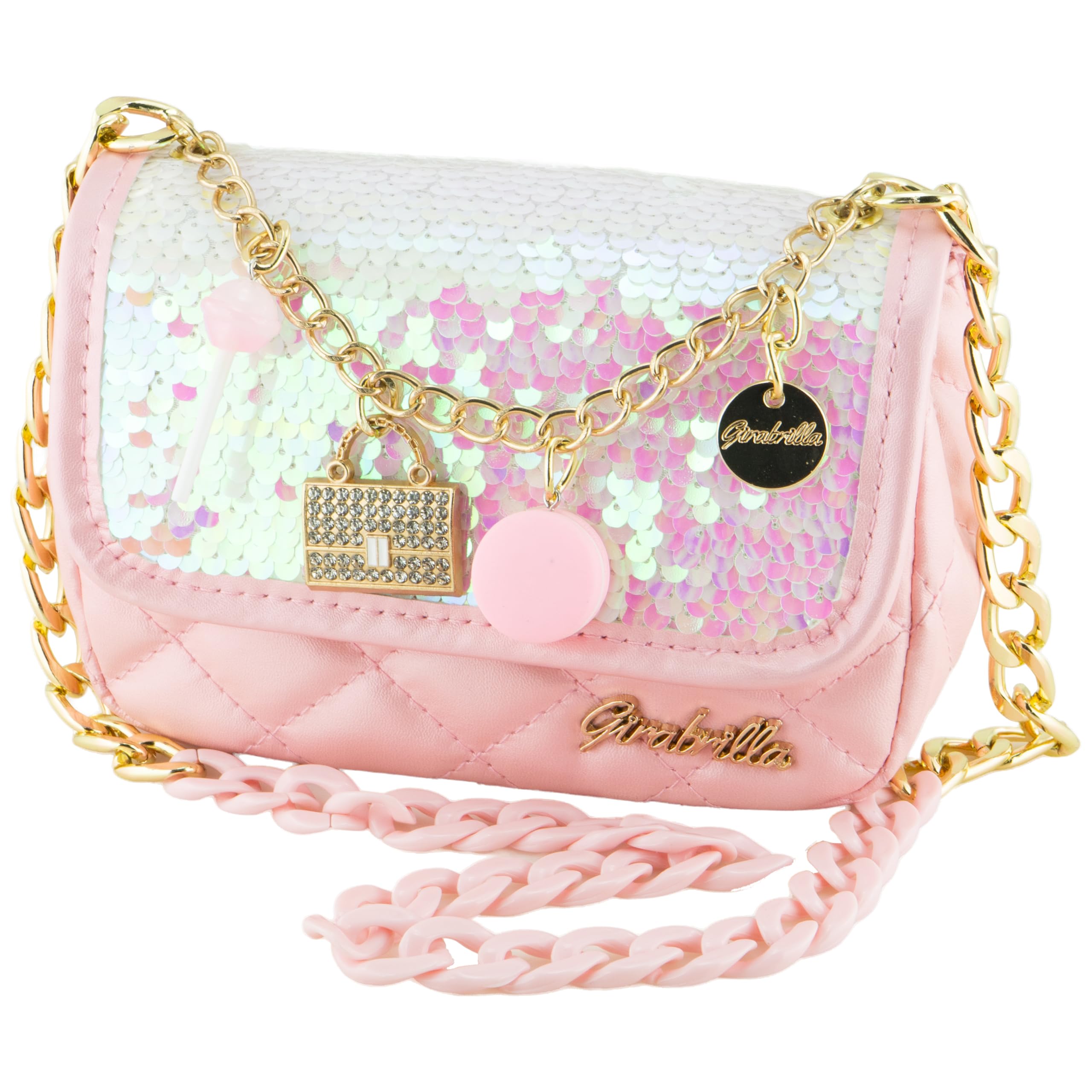 Girabrilla Glamour - Borsetta Sofi Bon Bon con Paillettes Reversibili, Tracolla e Charms