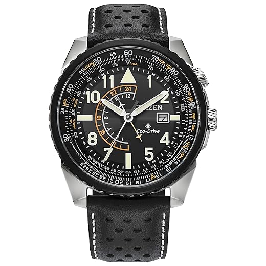 Citizen Relógio masculino Eco-Drive Promaster Air Nighthawk, pulseira de couro preto, mostrador preto, tempo duplo (modelo: BJ7137-07E)