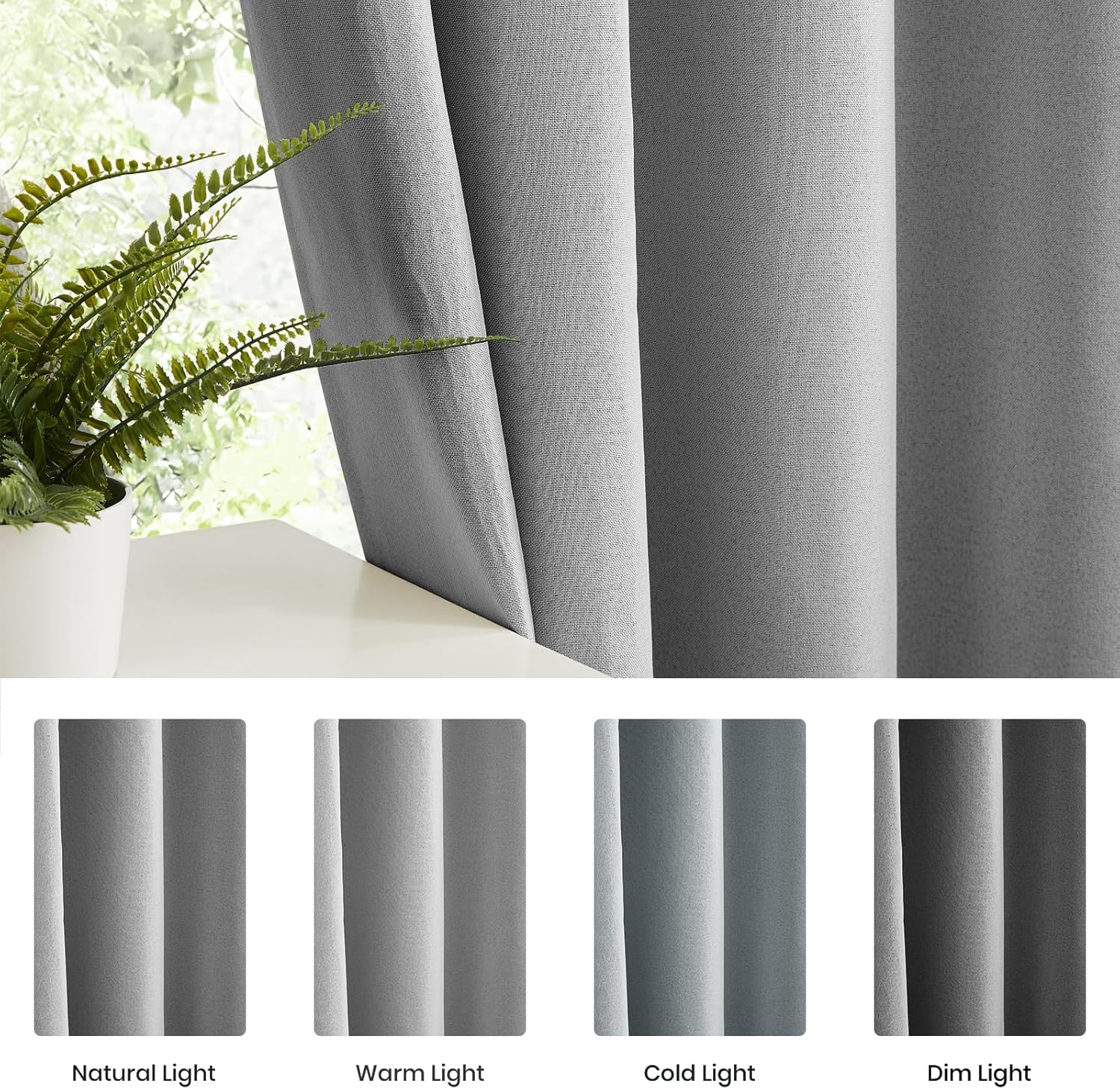 Melodieux 100% Blackout Curtains for Bedroom, Linen Textured Grey Black Out Curtains 84 Inch Long, Grommet Top Thermal Insulated Window Drapes for Living Room, 52" W x 84" L, 2 Panels
