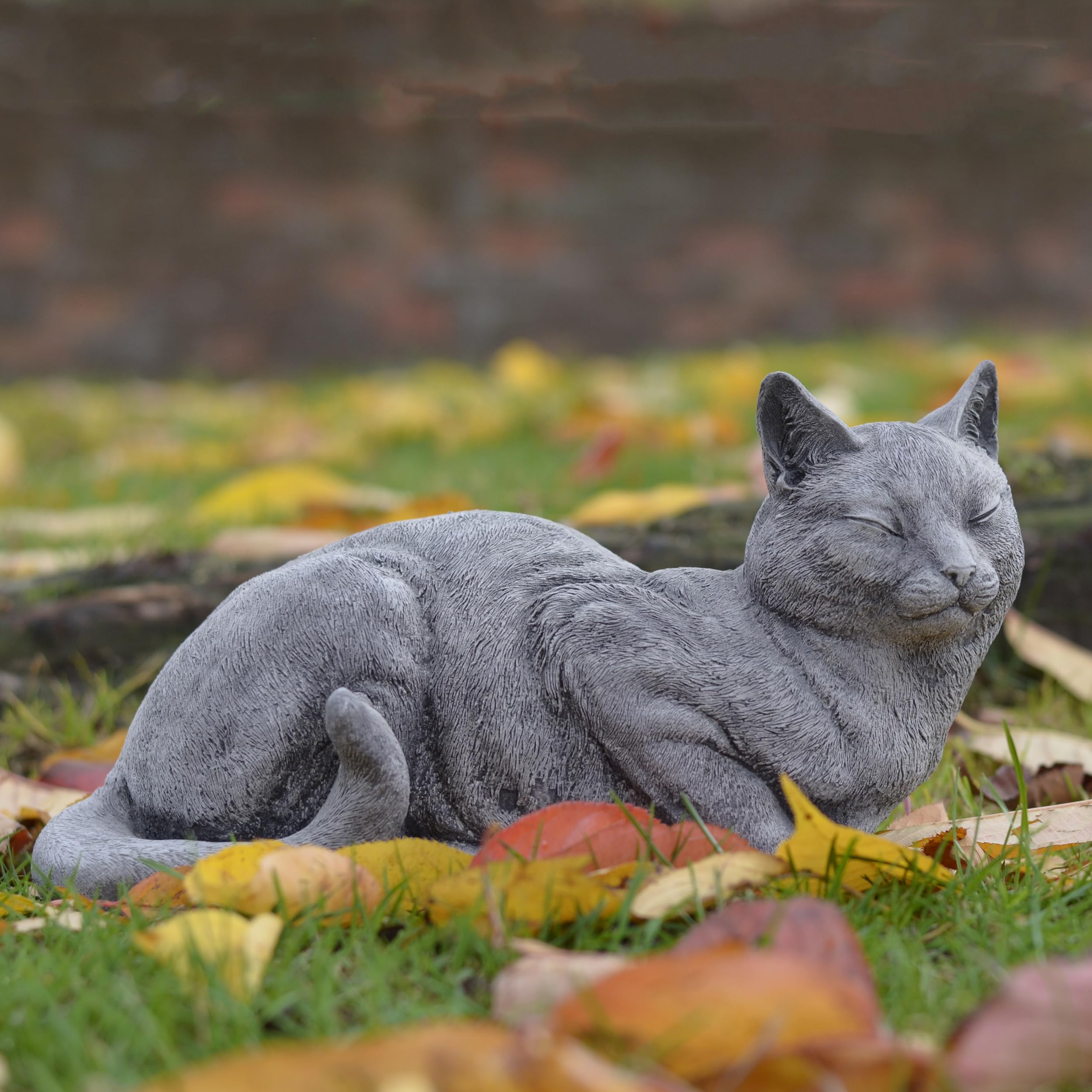 ONEFOLD - NAPPING CAT - DETAILED CAST STONE GARDEN ORNAMENT/SCULPTURE