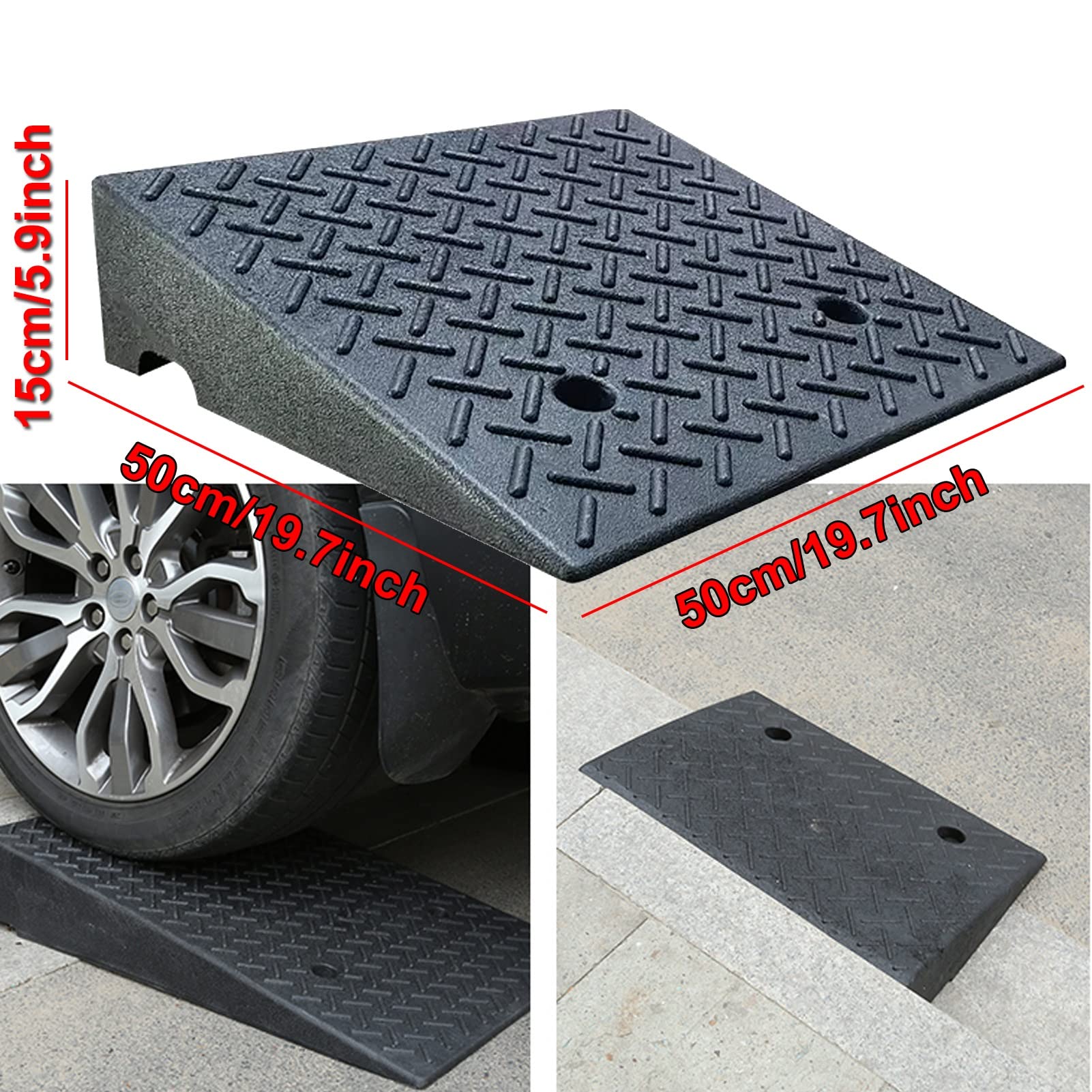 Rampy krawężników podjazdowych, 15cm Rise Rampa progowa z gumy, wytrzymała rampa załadunkowa, do schodów, podjazdów i krawężników
