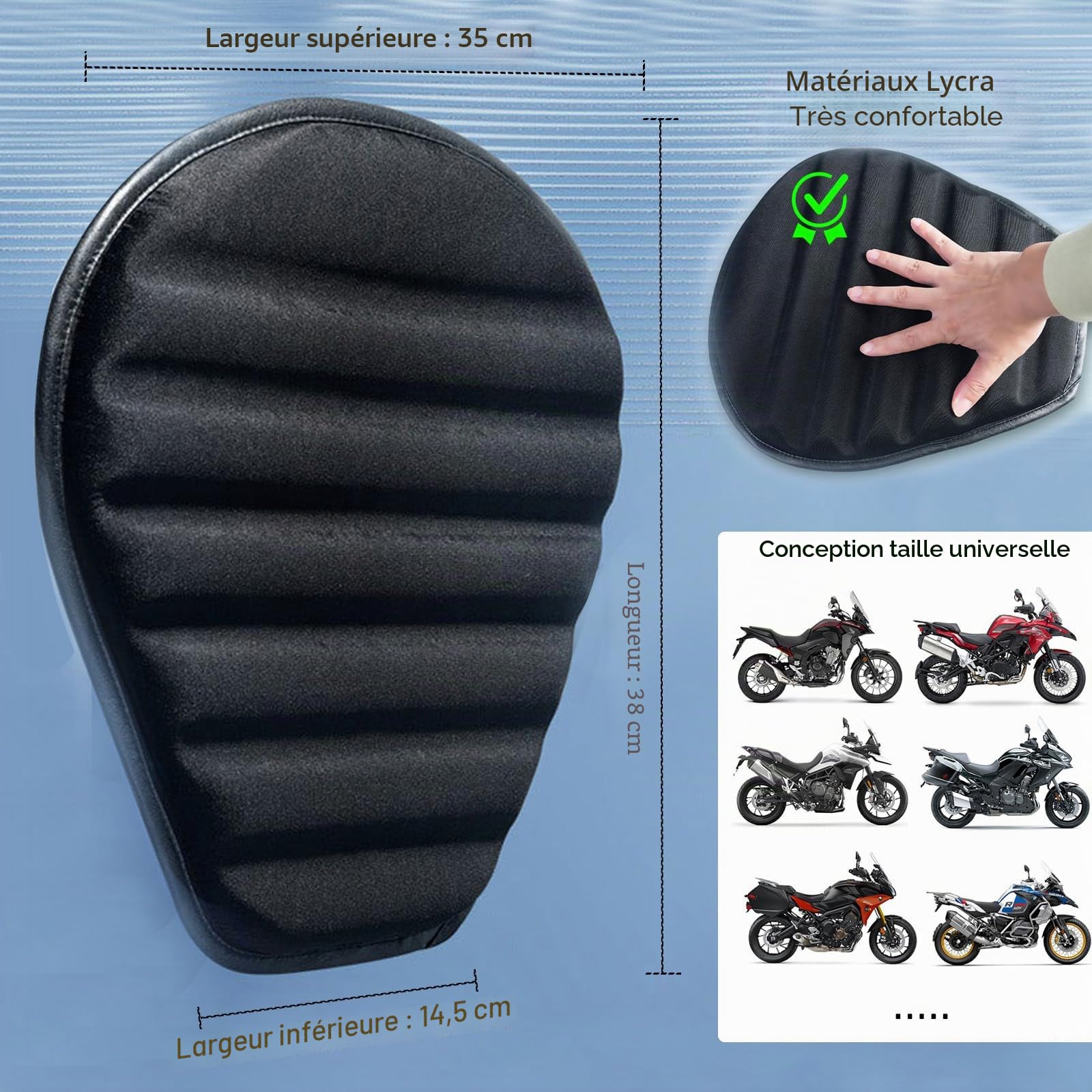 Coussin d'assise de moto absorbant les chocs Wave Honeycomb Structure respirante Absorbe les chocs Très flexible Coussin d'assise en gel de moto pour les longs trajets