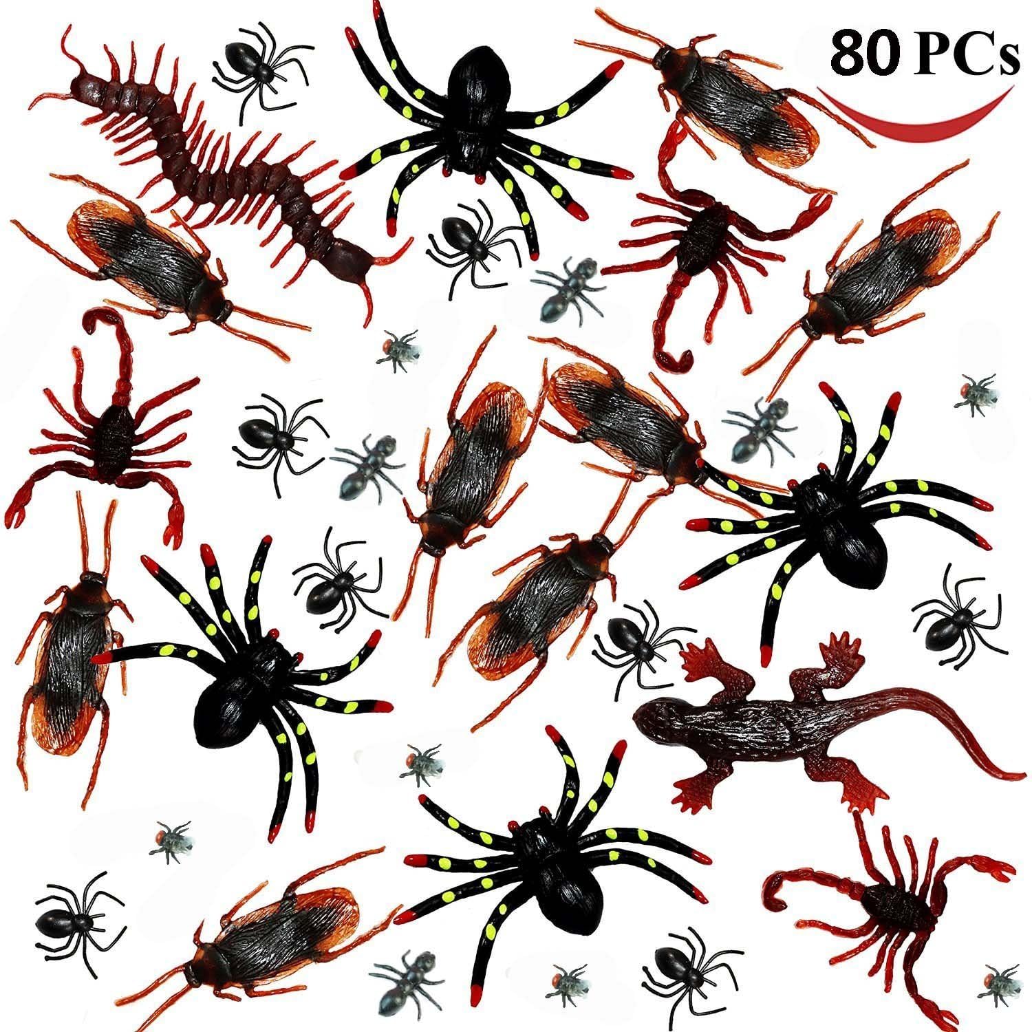 80 Pieces Plastic Realistic Bugs - Fake Cockroaches, Spiders, Scorpions and So on for Halloween Party Favors and Decoration