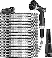 Ainpata 100ft Heavy Duty Stainless Steel Garden Hose with 10-Function Nozzle - Kink-Free, Pet-Proof, Leak-Proof for Yard, RV & Outdoors