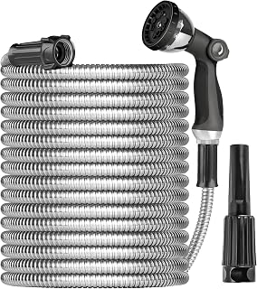 Ainpata 100ft Heavy Duty Stainless Steel Garden Hose with 10-Function Nozzle - Kink-Free, Pet-Proof, Leak-Proof for Yard, RV & Outdoors