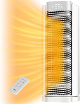 AEOCKY 3rd-Gen Space Heater with AI Thermostat, 1500W PTC Electric Heaters for Indoor Use With Remote, 70 Oscillation, Utmost Silence, Safe Portable for Office, Bedroom, Room, Home White