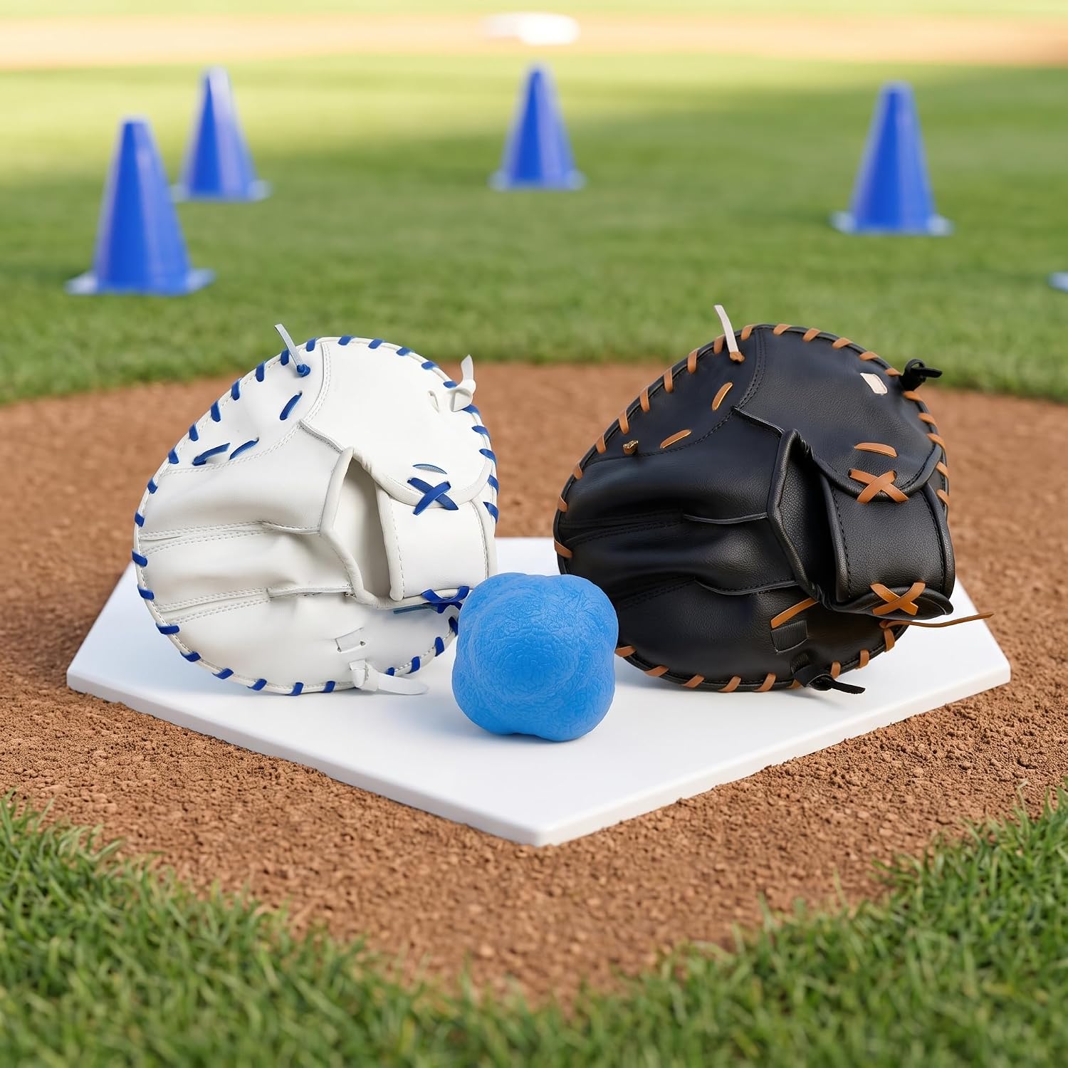Pancake Glove Baseball Youth & Flat Gloves Softball Trainer with Agility Reaction Ball - Infield Mitt to Build Soft Hands (Ages 6-12, Right-Hand Throw)