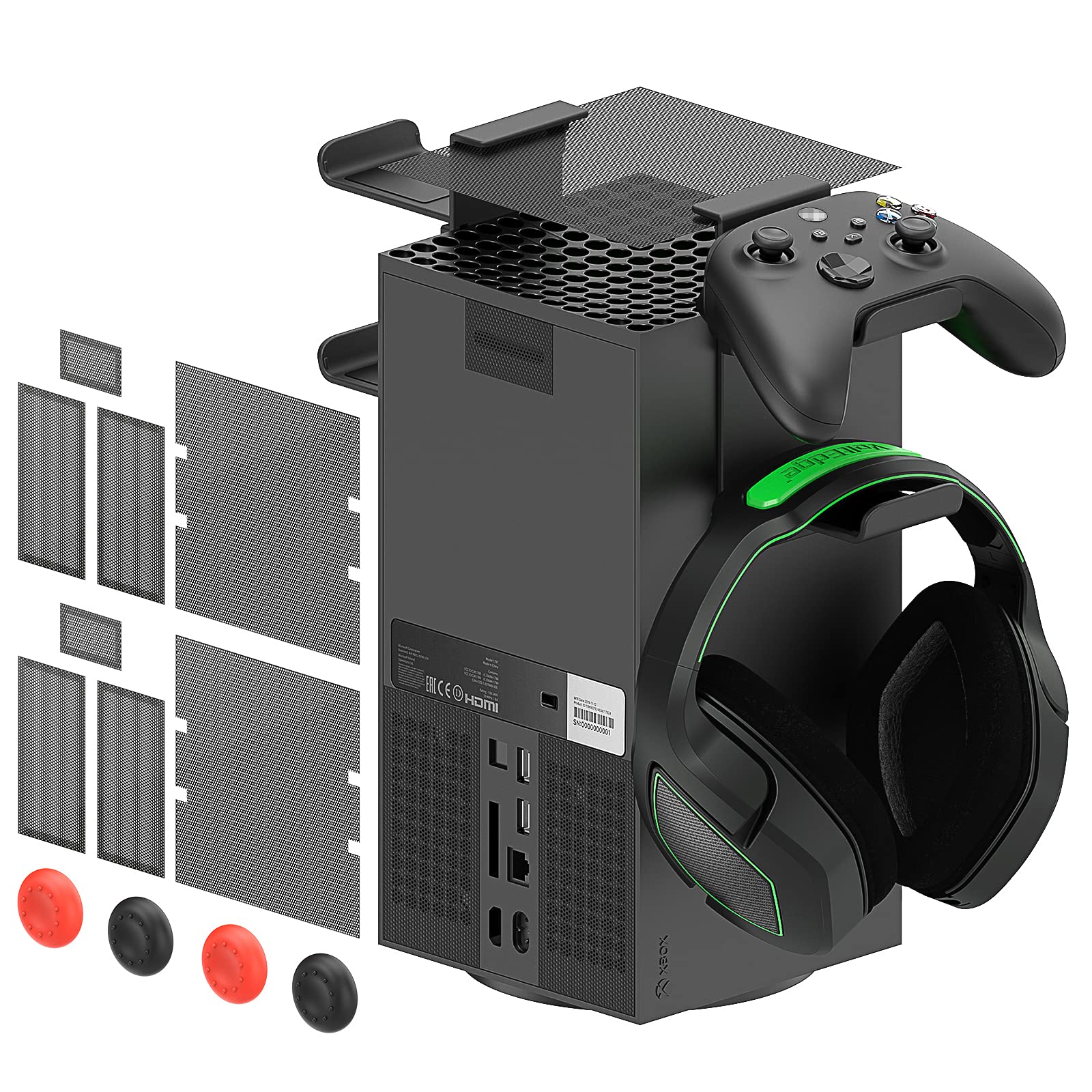 Dust Filter Cover & Headset Holder for Xbox Series X - Upgraded 16 in 1 Game Accessories with 2 Double-Layer Controller & ...