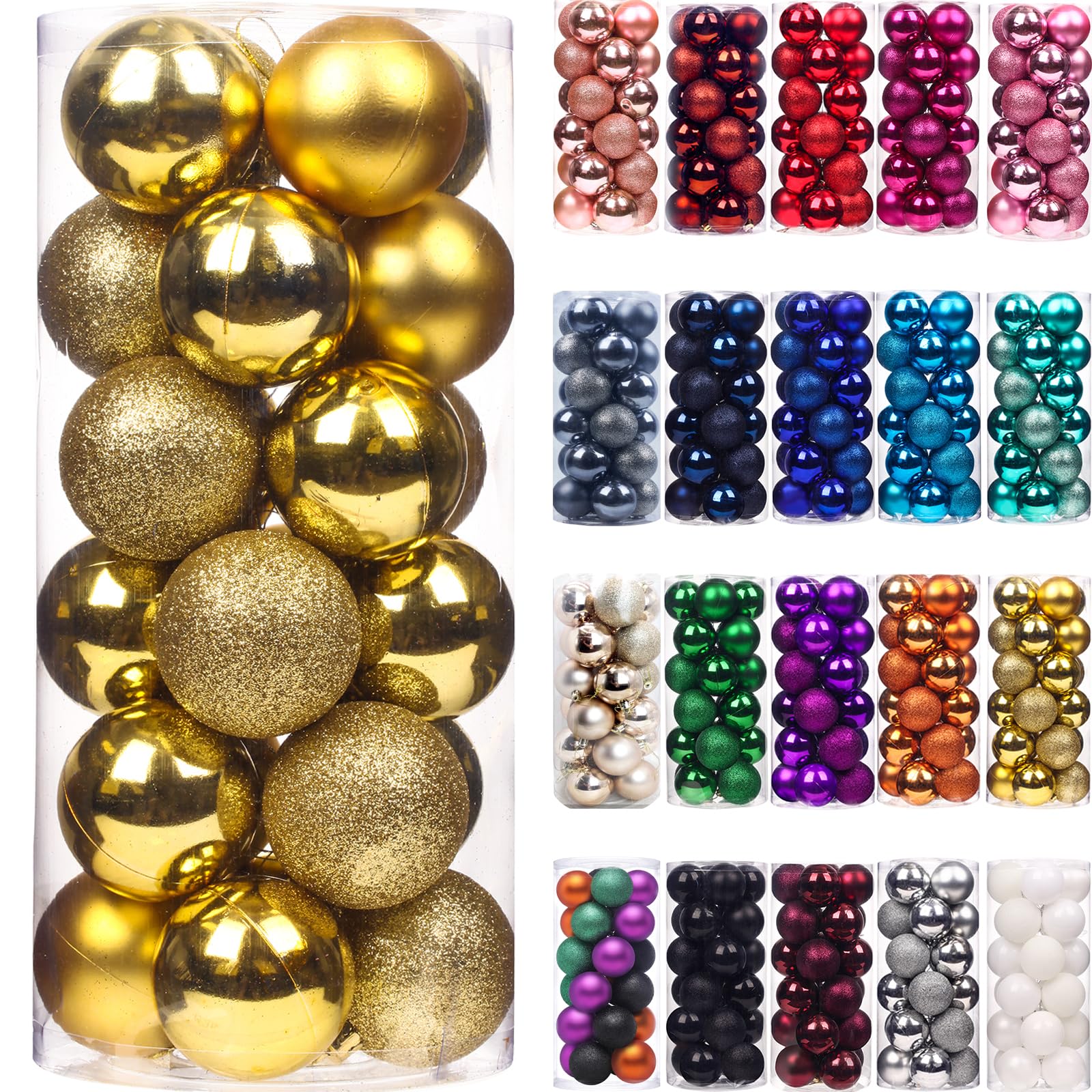 Emopeak gold shatterproof Christmas balls, 2.5-inch, displayed in a decorative bowl. | Mubboo