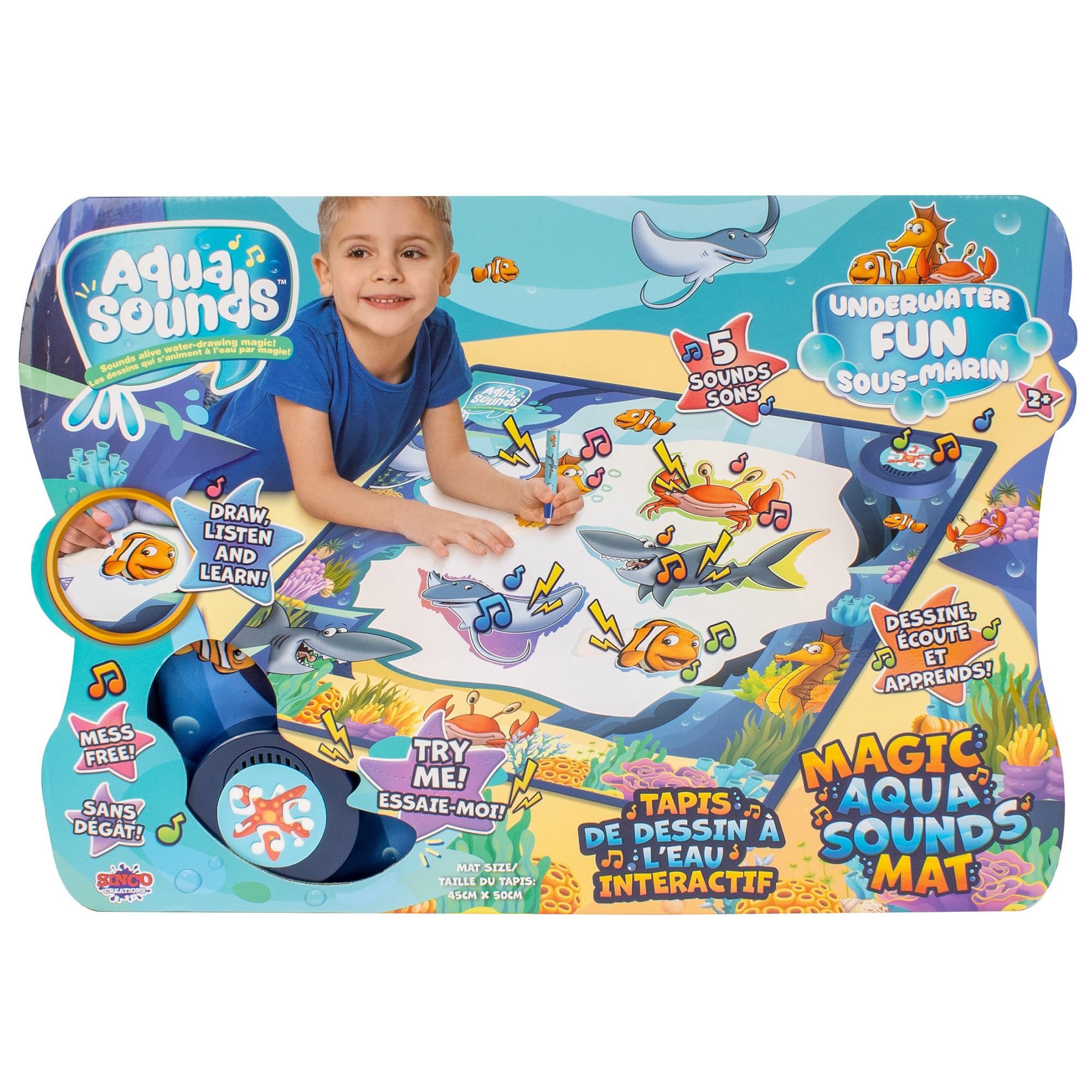 Sinco Aqua Sounds Magic Mat: Under The Sea Fantasy - Water Drawing, Character & Scene Reveal, Makes Sounds While You Scribble, Chunky Water Pen, Kid Age 2+