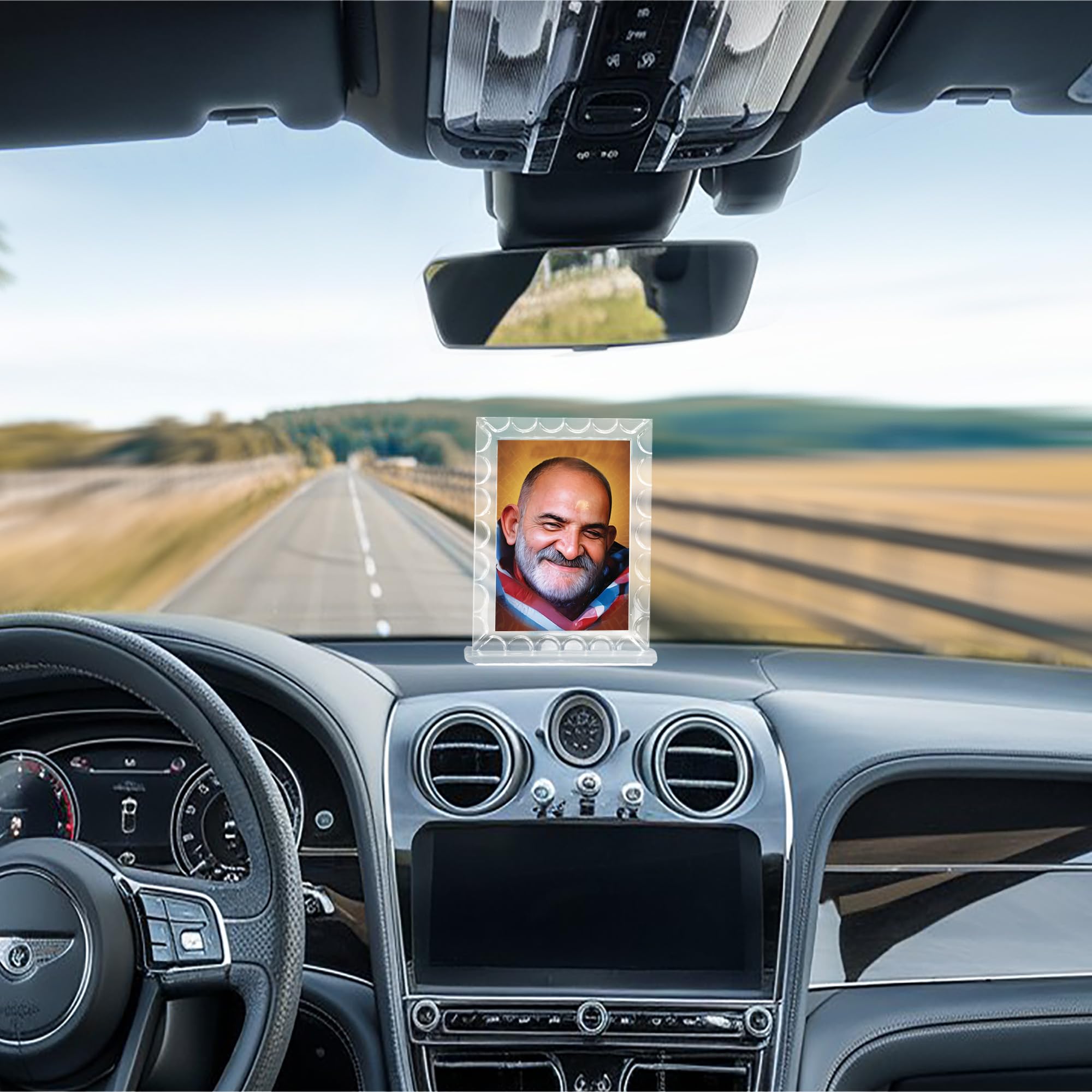 Rangoli Neem Karoli Baba Car Combo – Includes Keychain, Car Hanging & Car Stand-image-46