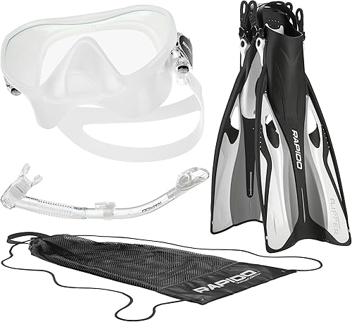 Miniatura 13 de Máscara de esnórquel sin marco, lente de vidrio templado de alta calidad, diseño italiano, antivaho y sin marco, tubo de esnórquel seco de élite,