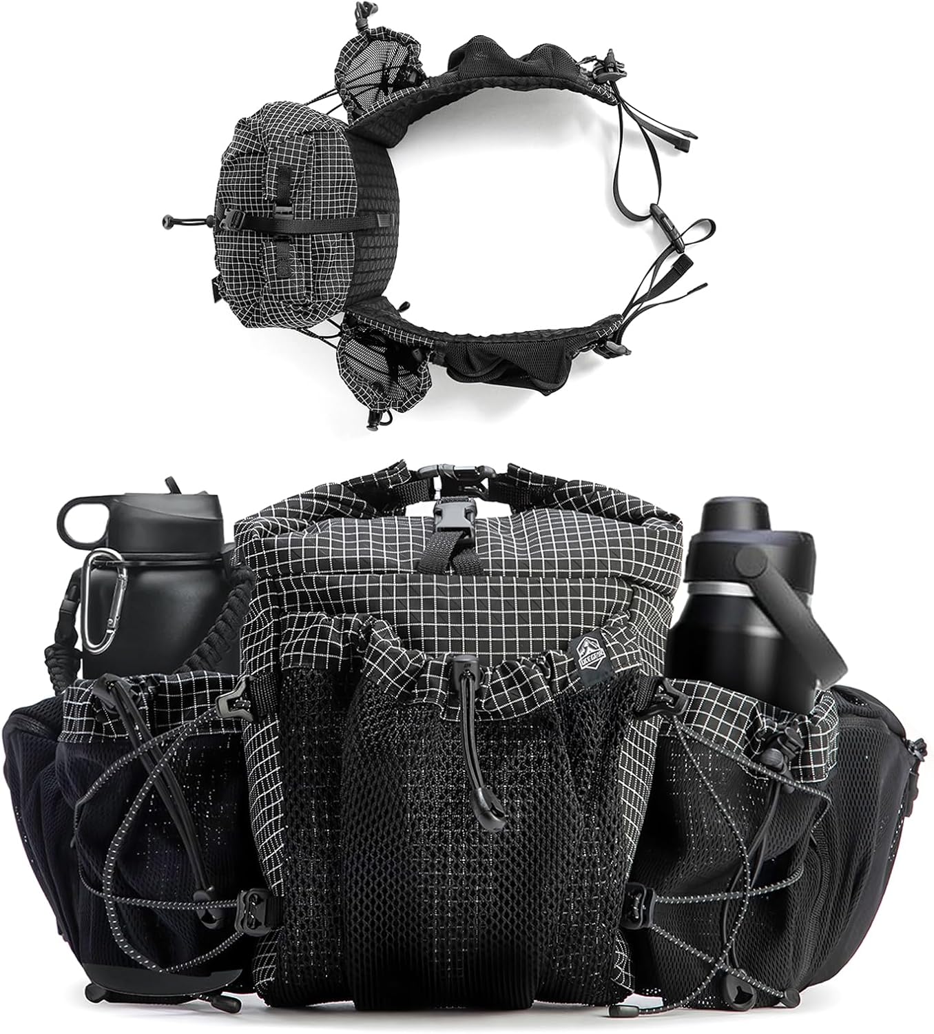 Fanny Pack Waist Bag for Men Women Hiking Daypacks with 2 Water Bottle Holder Trekking Waist Pack Waterproof for Outdoor Travel Cycling Climbing Walking (Bottle Not Included)