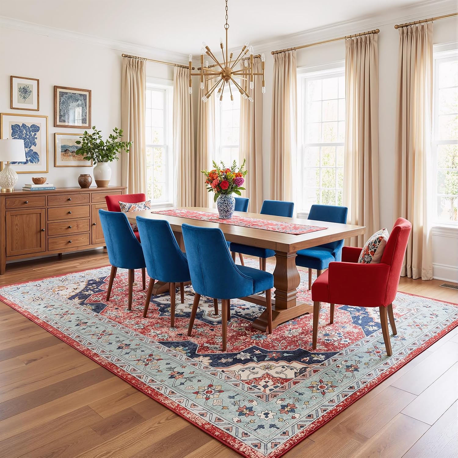 5 x 7 Area Rug for Living Room, Washable Vintage Farmhouse Rug, Indoor Non-Slip Print Accent Rugs for Bedroom, Low Pile Rugs Carpet for Living Room Dining Room Kitchen
