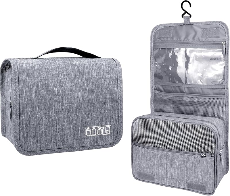 Lcsmaokin Necessaire de viagem com gancho, compartimentos e tecido de poliéster, A-Grey