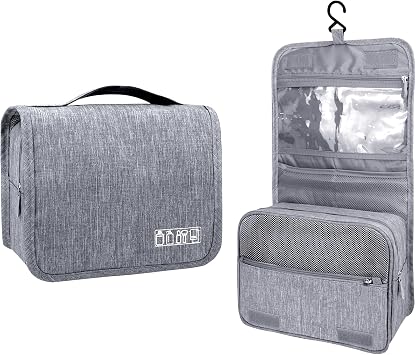 Lcsmaokin Large Capacity Toiletry Bag Travel Bag with Hanging Hook for Men and Women Waterproof Travel Cosmetic Bag Bathroom Storage Bag for Brushes Set,Full-Sized Shampoo,Toiletries,Accessories-Grey