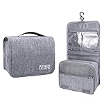 Lcsmaokin Large Capacity Toiletry Bag Travel Bag with Hanging Hook for Men and Women Waterproof Travel Cosmetic Bag Bathroom Storage Bag for Brushes Set,Full-Sized Shampoo,Toiletries,Accessories-Grey