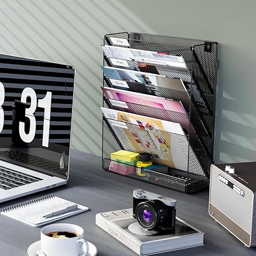 Miniatura 7 de PAG Soporte para archivos de pared colgante, clasificador de correo de 3 niveles para pared, organizador de pared de oficina de malla para