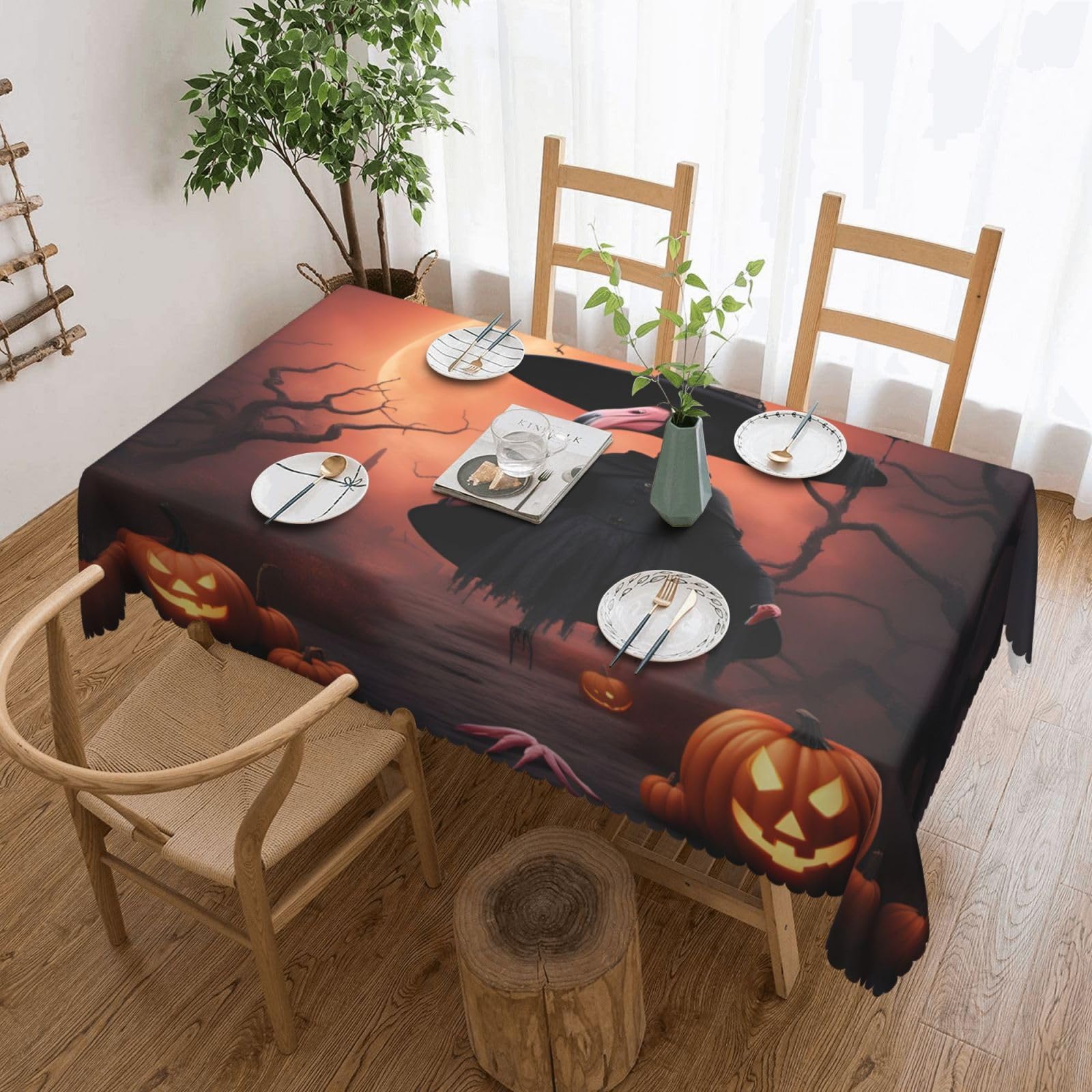 Nappe imperméable Halloween sorcière et flamant rose 137x182cm pour décoration table repas