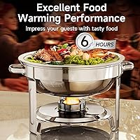 Vista 2 de Bandejas Calentadoras para Buffet, Paquete de 4 Bandejas Calentadoras Redondas de Acero Inoxidable de 5QT para Fiestas en Casa, Reuniones