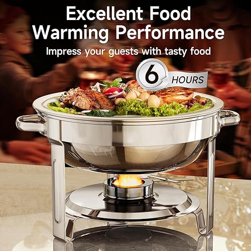 Miniatura 2 de Platos de roce para bufé, paquete de 4 platos redondos de acero inoxidable de 5 cuartos de galón para fiestas en casa, reuniones de Navidad, eventos