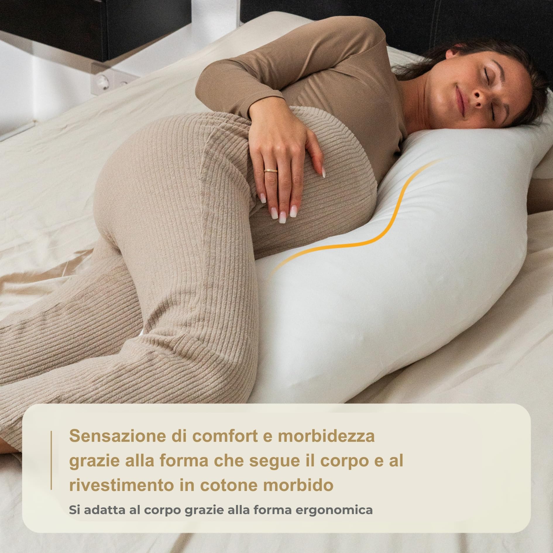 Cuscino ergonomico per chi dorme sul fianco con rivestimento in 100% cotone bianco – Cuscino per gravidanza dalla forma unica – Oeko-Tex – lavabile – Cuscino morbido – Cuscino per
