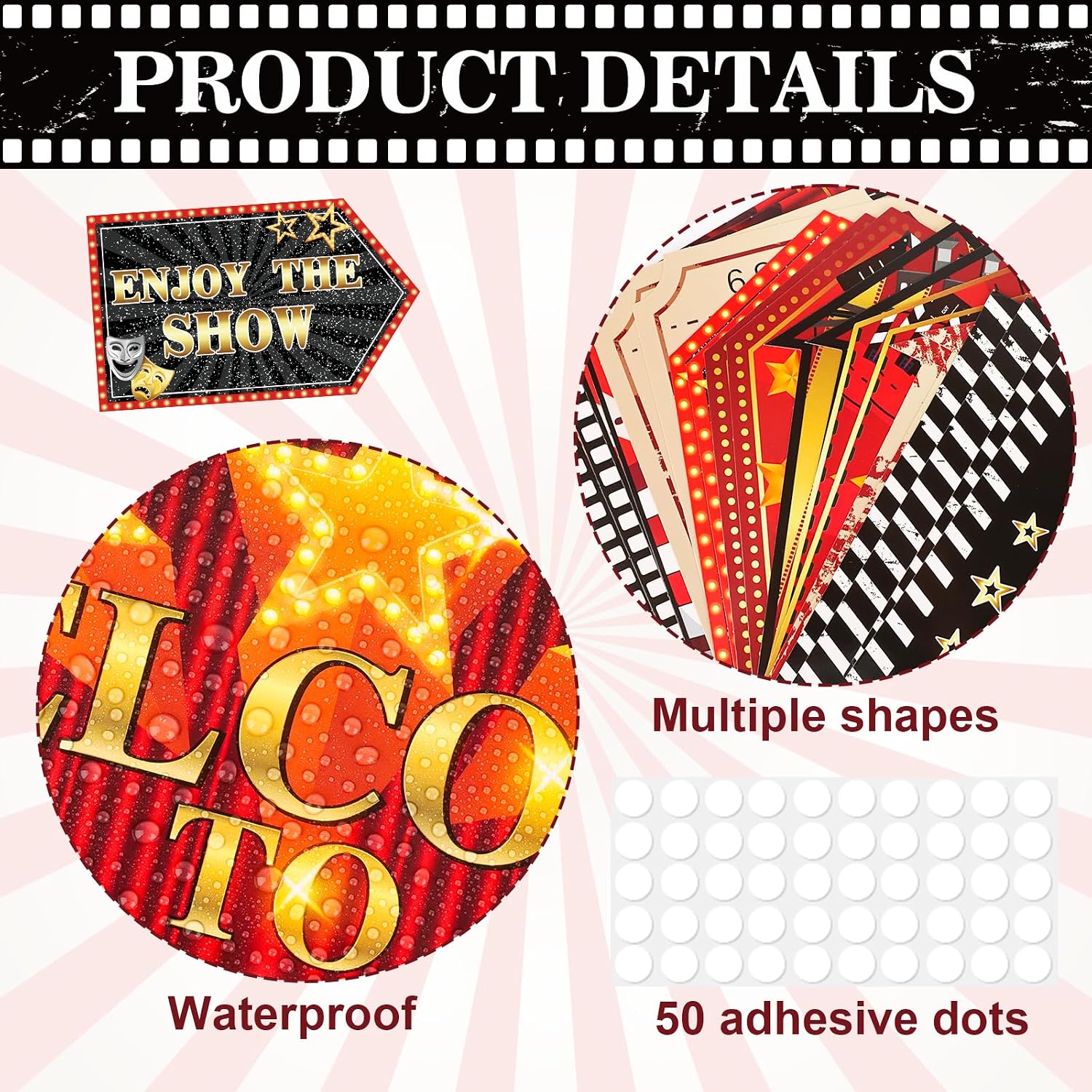 Hooqict 20 Pieces Movie Night Decorations Movie Themed Party Directional Signs for Cinema Welcome Now Showing Theater Film Birthday Party Decorations Supplies