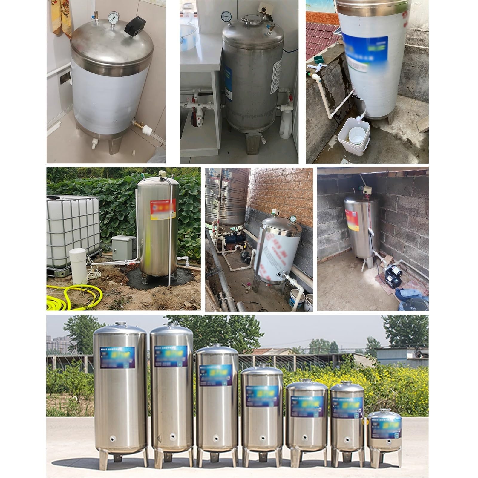 Druckbehälter Druckkessel Druckwassertank Aus Edelstahl 304 für Haushalt, Gewerbe Und Industrie, Vertikaler Wasserspeichertank mit Manometer(26.4Gal/100L)