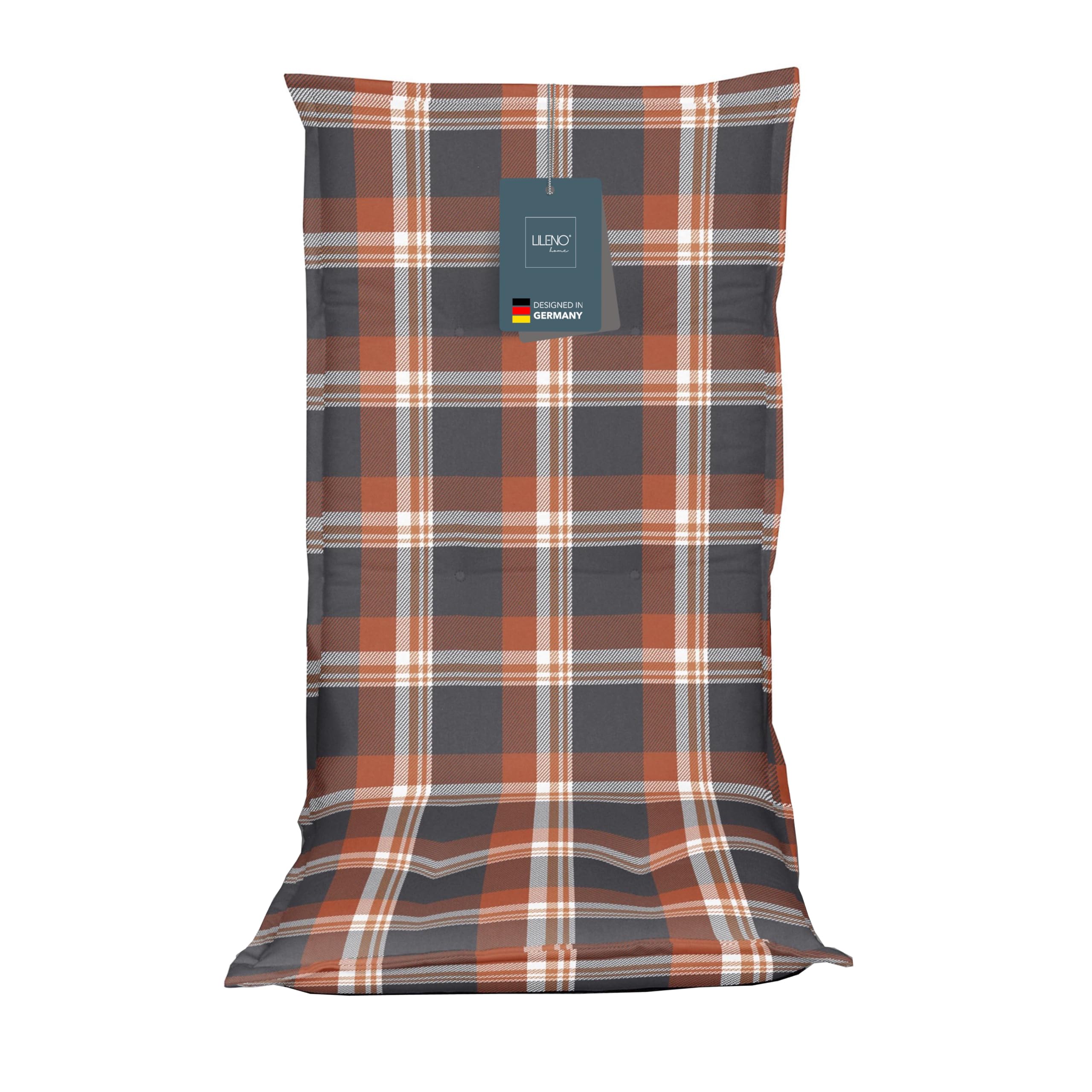 LILENO HOME Garden Chair Cushions in Checked Red [Set of 1 - High-Back] - Comfortable Loungers as Seat Cushions for Garden Furniture - Chair Cushion for Garden Chairs and Folding Chairs — image 1