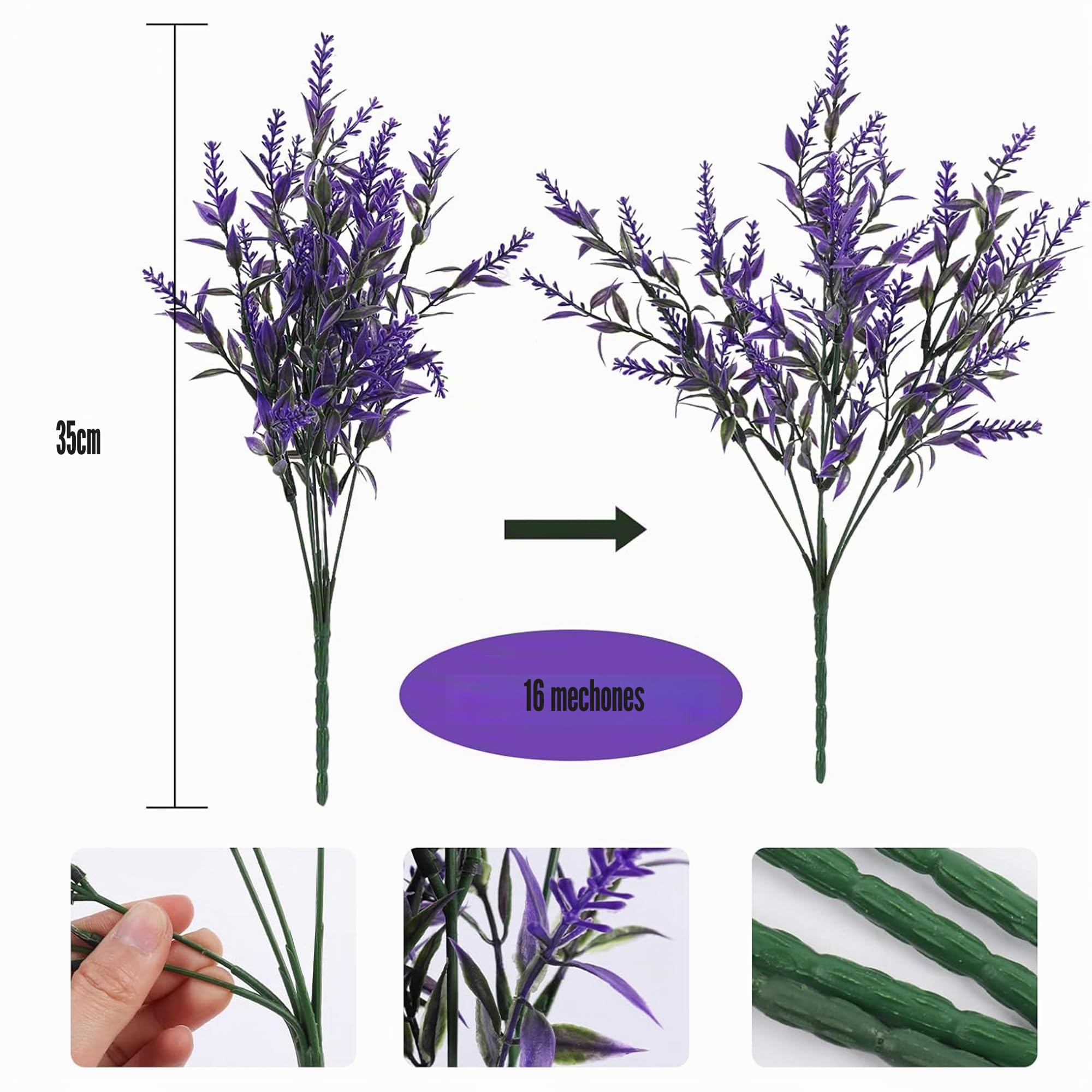 HNVNER 16 Piezas Flores de Lavanda Artificiales Exterior, Planta de Flores Artificiales Resistentes a los Rayos UV para Decoracion Exterior y Interior(Púrpura)