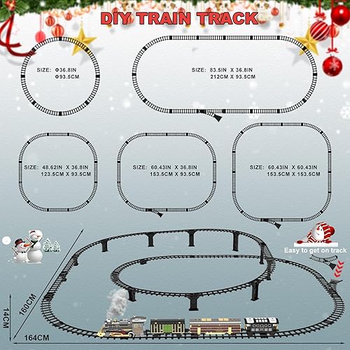 Miniatura 4 de Juegos de tren eléctrico para niños, juguetes de tren de Navidad, locomotora de vapor, vagones de pasajeros, pista de lujo de 2 capas con luces y