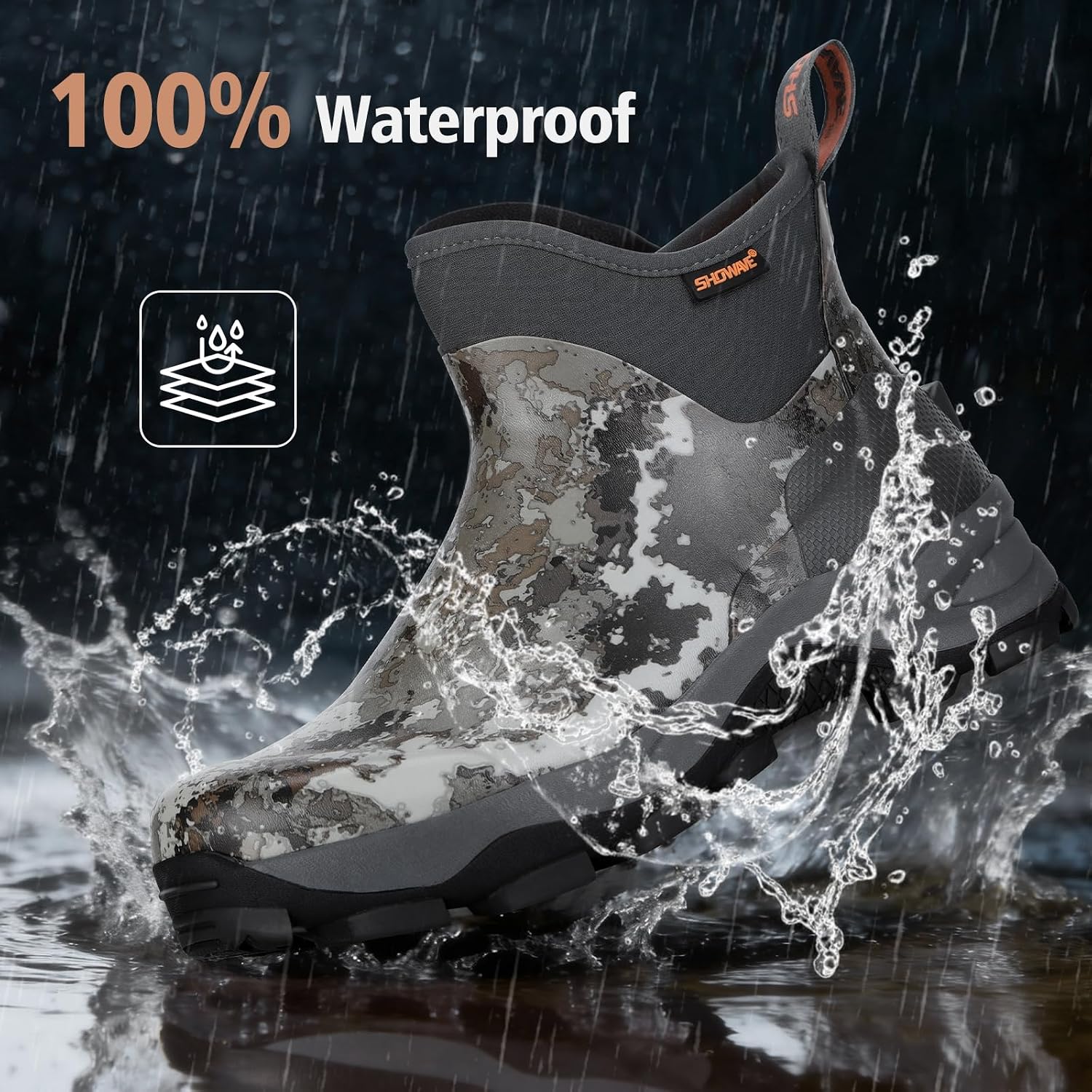 Showave Men's Rubber Boots Waterproof Rain Footwear Durable Short Hunting Boots for Mud Gardening Yard and Chore Working