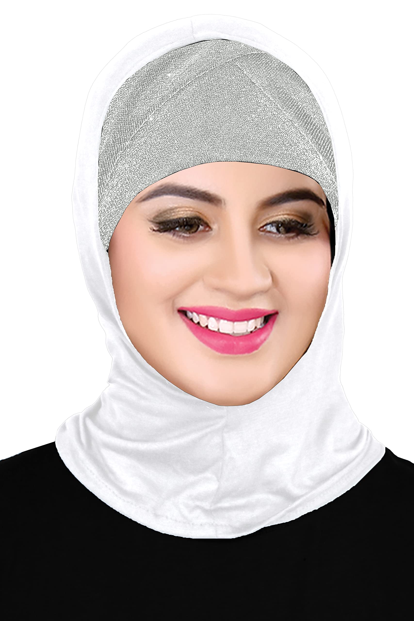 Cotton Blend Vastragrah Girl Hijab Cap/Beanie Female Cap For Party, Festive, Casual White with Silver Glitter-picture-10