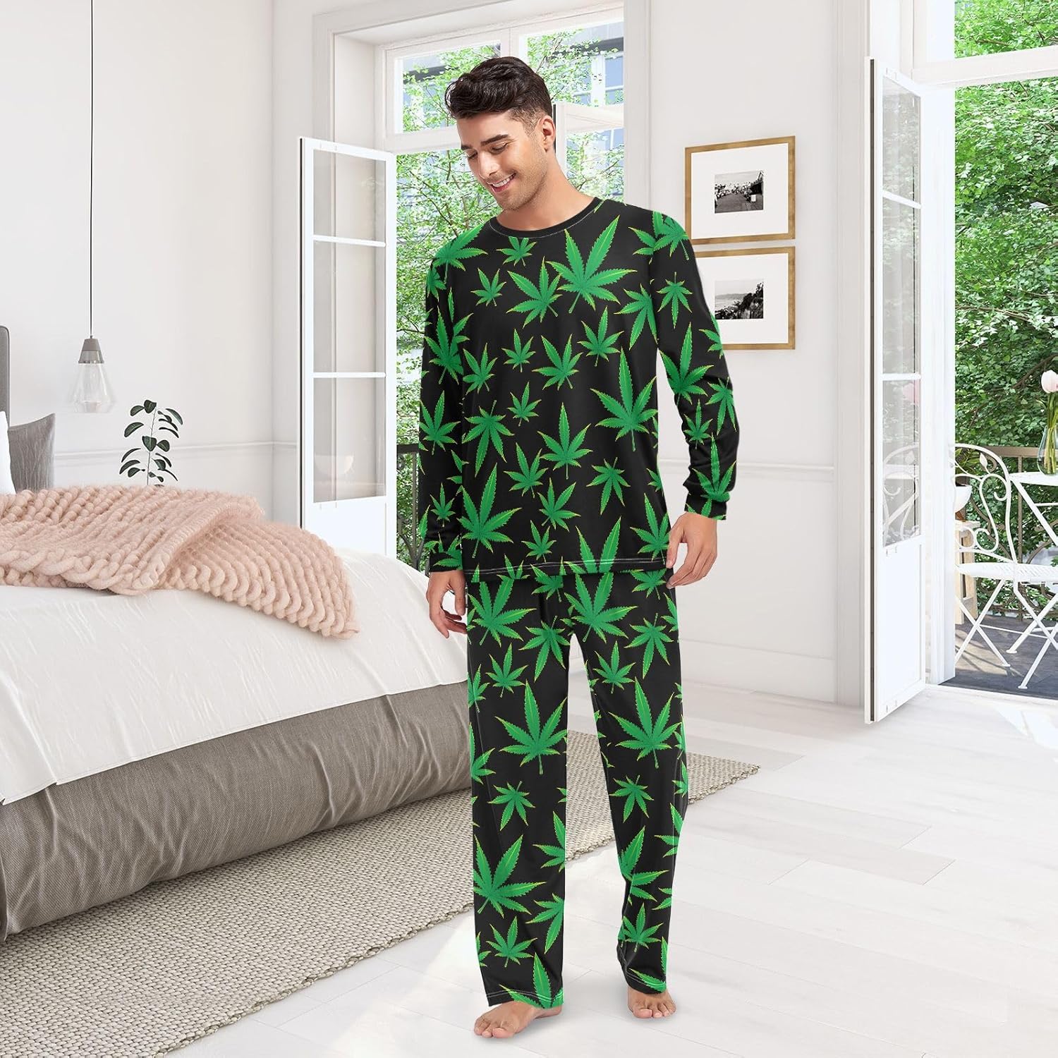 Unisex Pajama Set Family Matching Long Sleeve Sleepwear Lounge Set for Men & Women 2 Piece Pajamas Sets