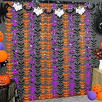 Vista 1 de Paquete de 3 cortinas de flecos de aluminio de murciélago para Halloween, incluye pancarta, decoración de pared para decoración de fiesta de negro