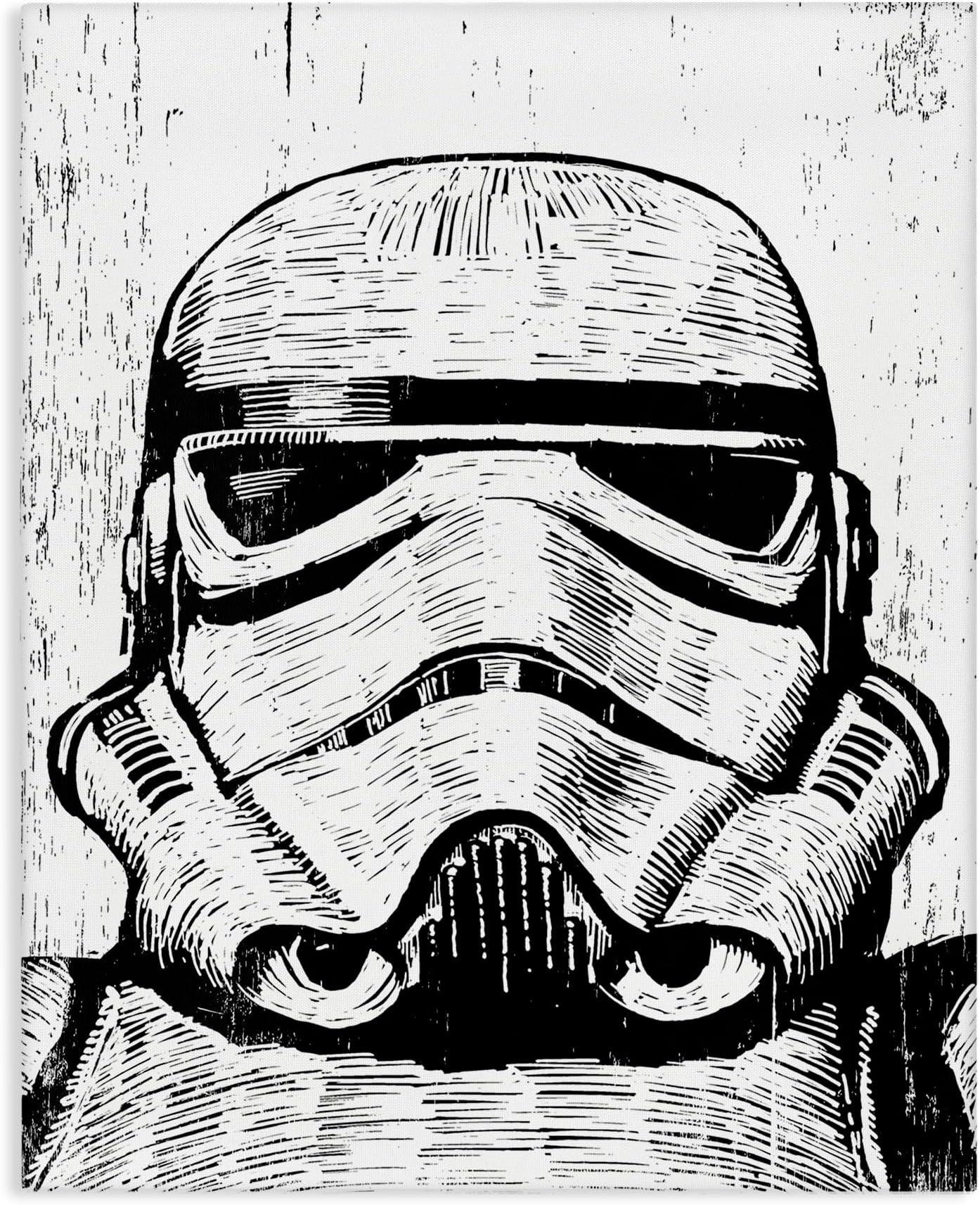 Black and White Star Wars Stormtrooper Distressed Wood Etching Canvas Wall Art Design By Artist Neil Shigley 16 x 20