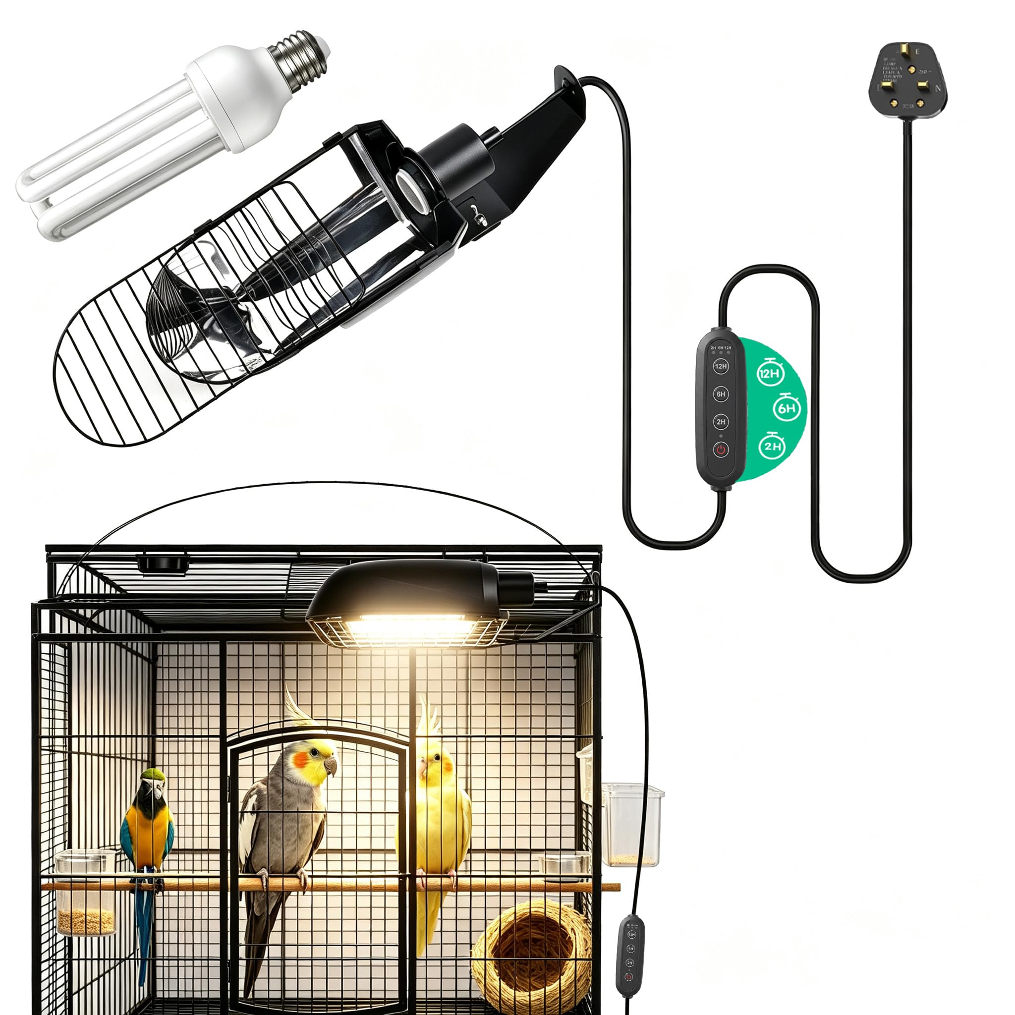Lustaled Bird Cage Light Combo Kit UVB 2.4 with Timer for Captive Birds