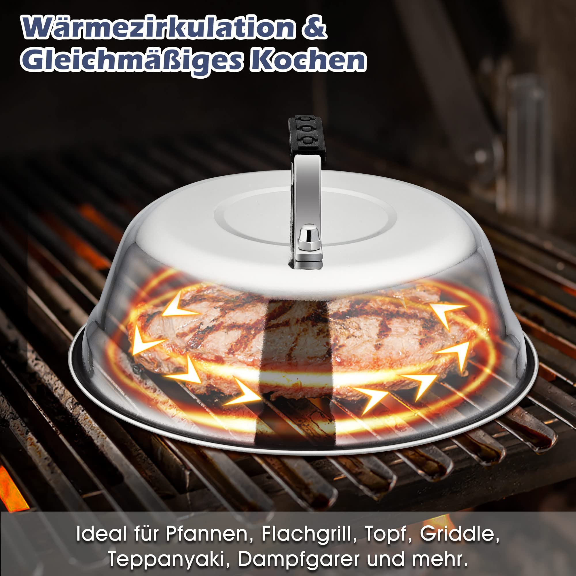 Milageto Couvercle Pour Ustensiles De Cuisine, Couvercle De Cuisson à La Vapeur, 12,6 Po Avec Poignée, Couvercle De Dôme Pour Faire Fondre Le Fromage