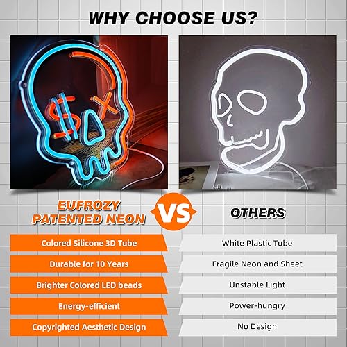 Miniatura 7 de Eufrozy Letrero de neón de Halloween para habitación de niños, letreros LED de calavera genial, decoración de dormitorio de niños, 6 luces LED