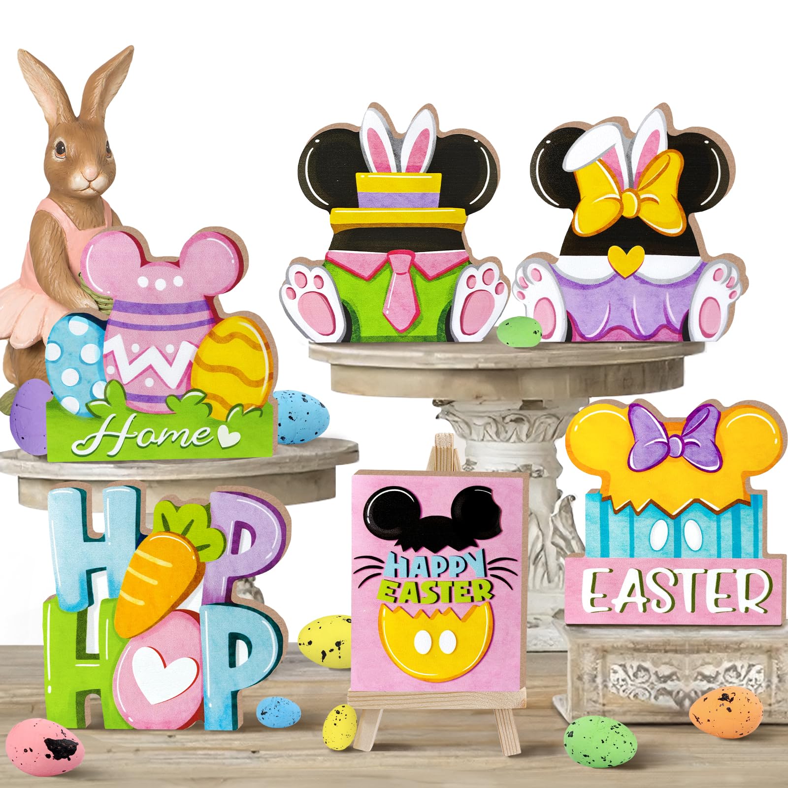 Style hip-hop lapin et motifs de Pâques en bois pour décoration à étages