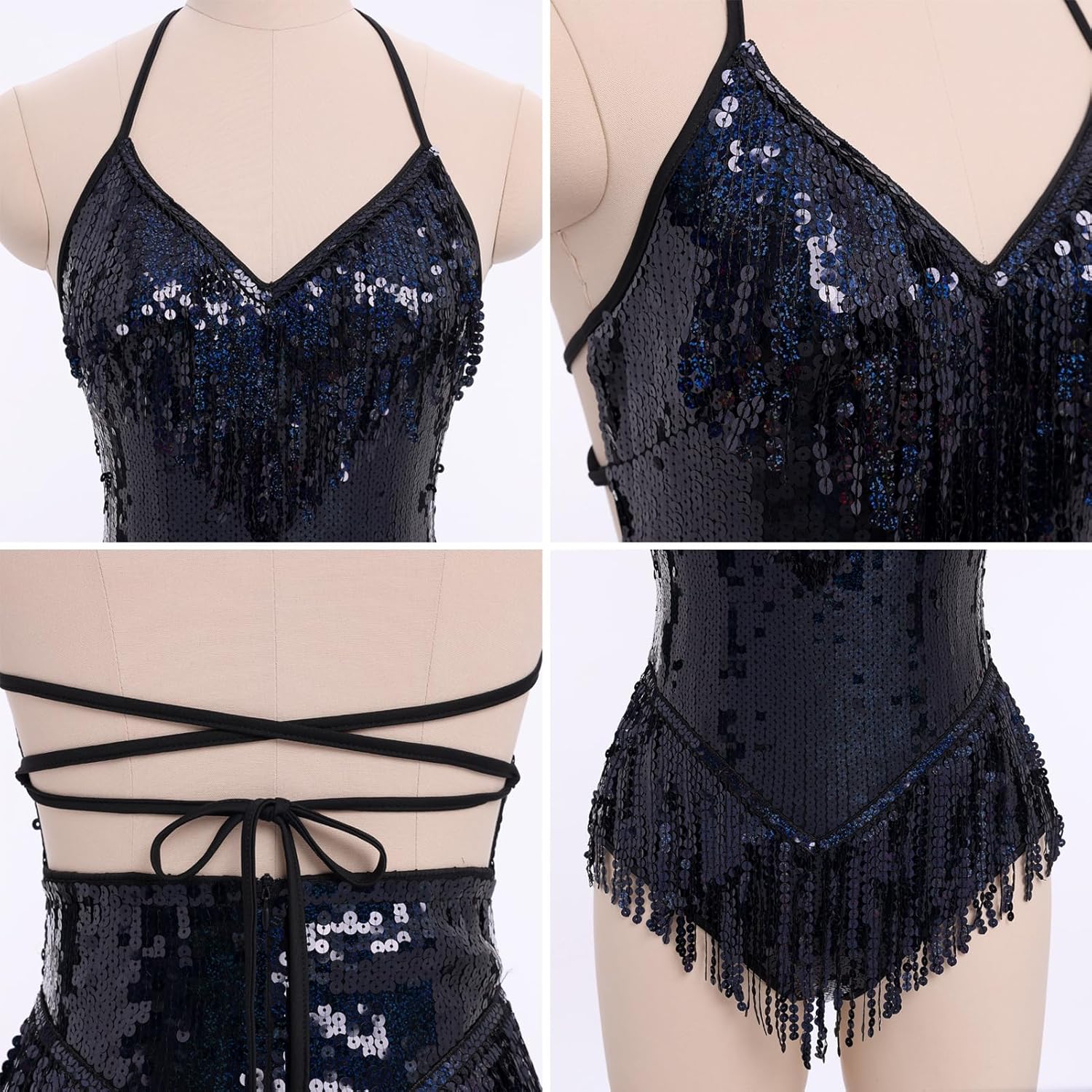 Women Sexy Sequin Fringe Bodysuit Romper Sparkly Tassel Latin Jazz Dance Acrobat Costume Dancing Music Festival Rave Outfits - Image 4