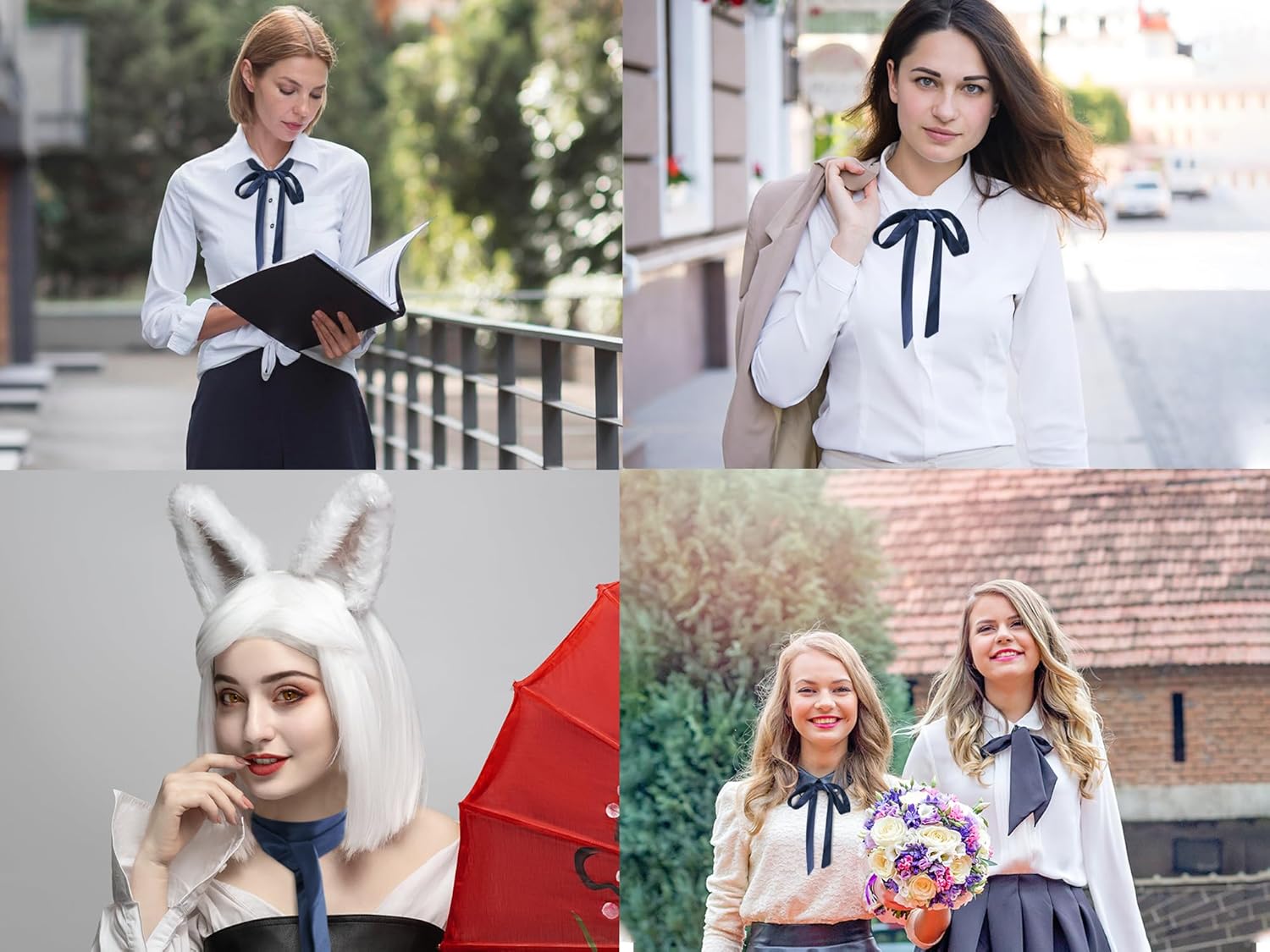 Bow Ties for Women Self Tie Satin Ribbon Bow Ties for Uniform Cosplay Womens Accessory - Image 4