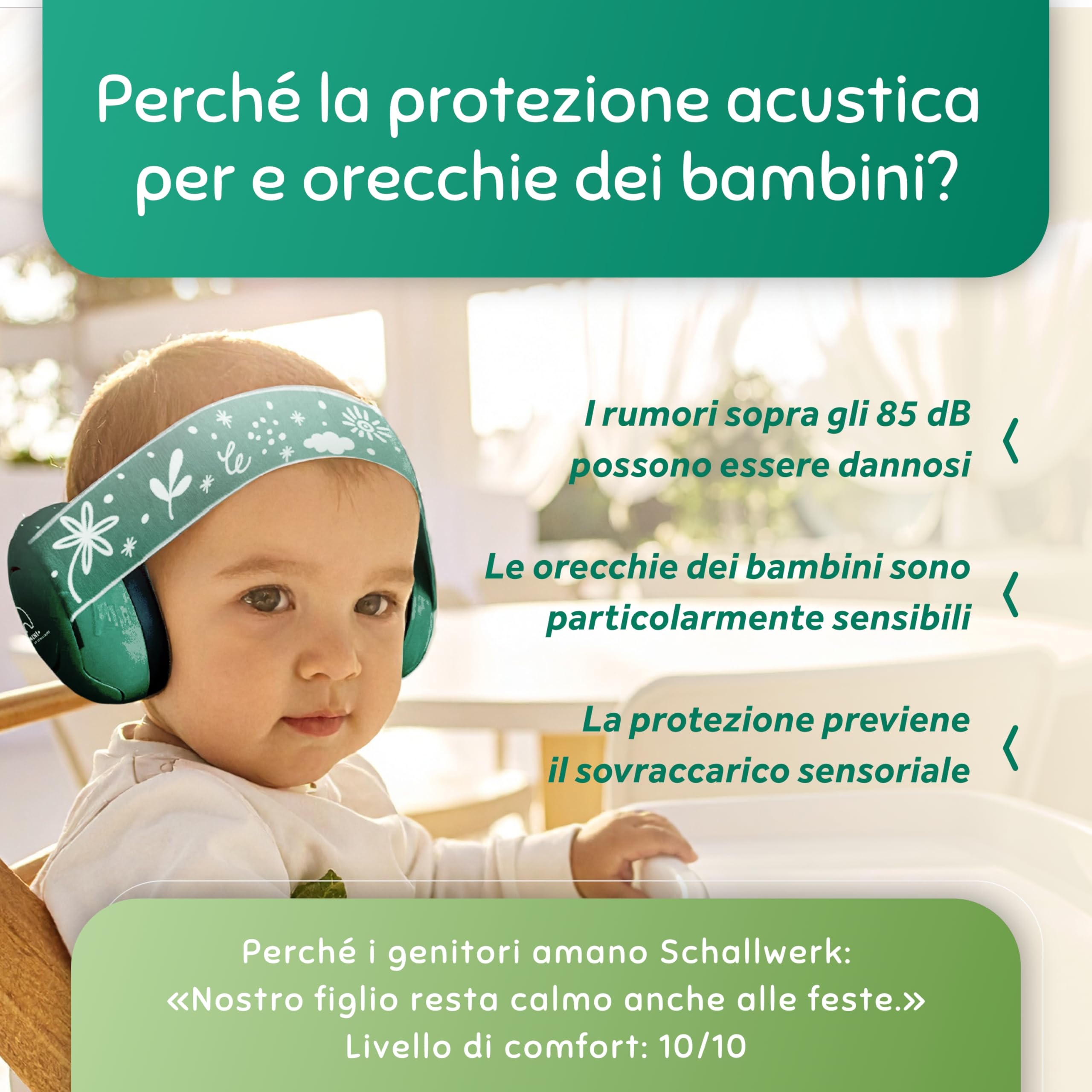 Schallwerk ® Mini+ Cuffie Antirumore Bambini - Protezione dell'udito per Bambini e Neonati - Cuffie Neonato Antirumore, Neonato, Bambino, Aereo, Rumore