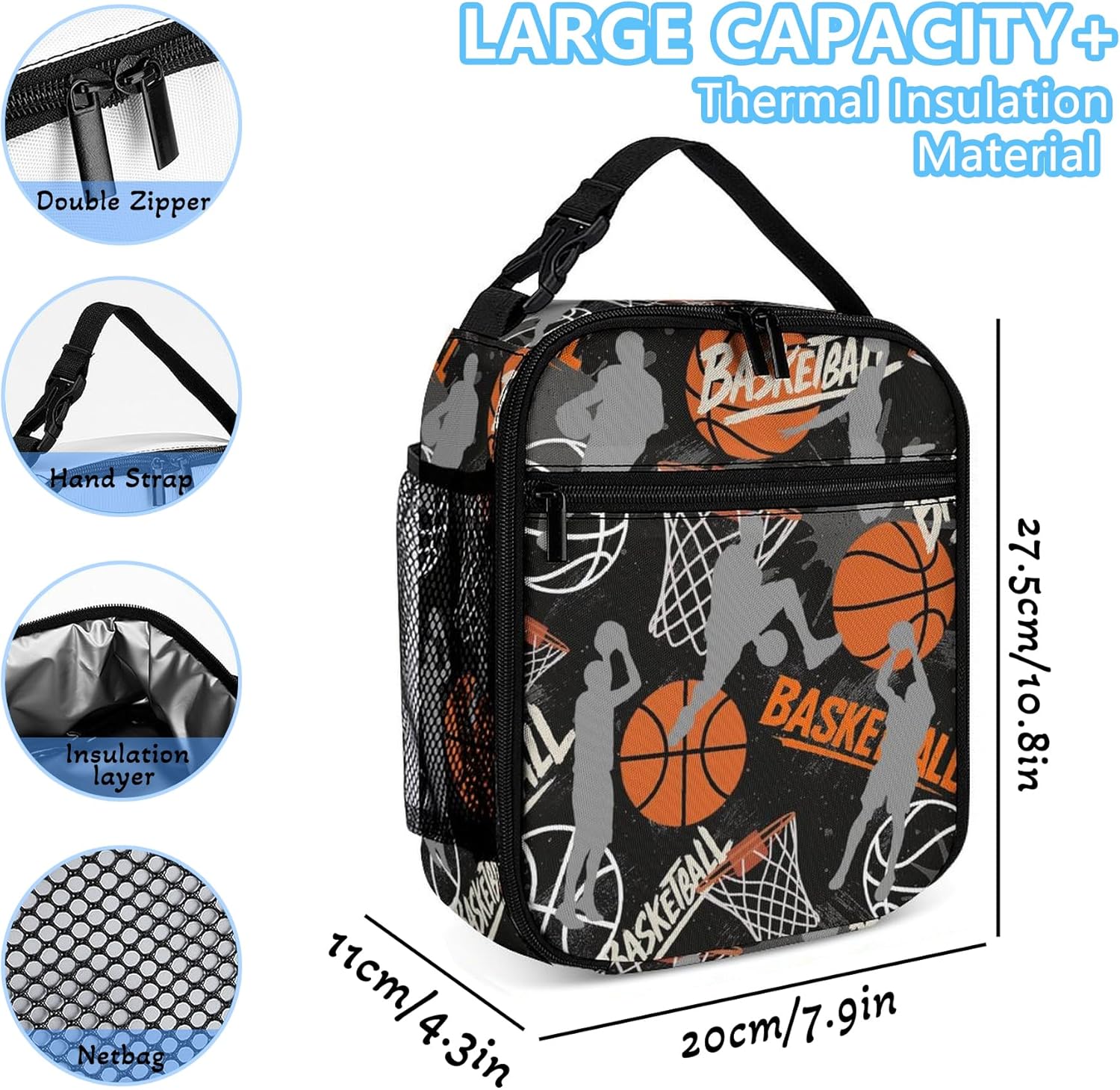 Basketball Theme Backpack Set for Kids,School Bookbag with Lunch Box and Pencil Pouch Bag(Basketball)