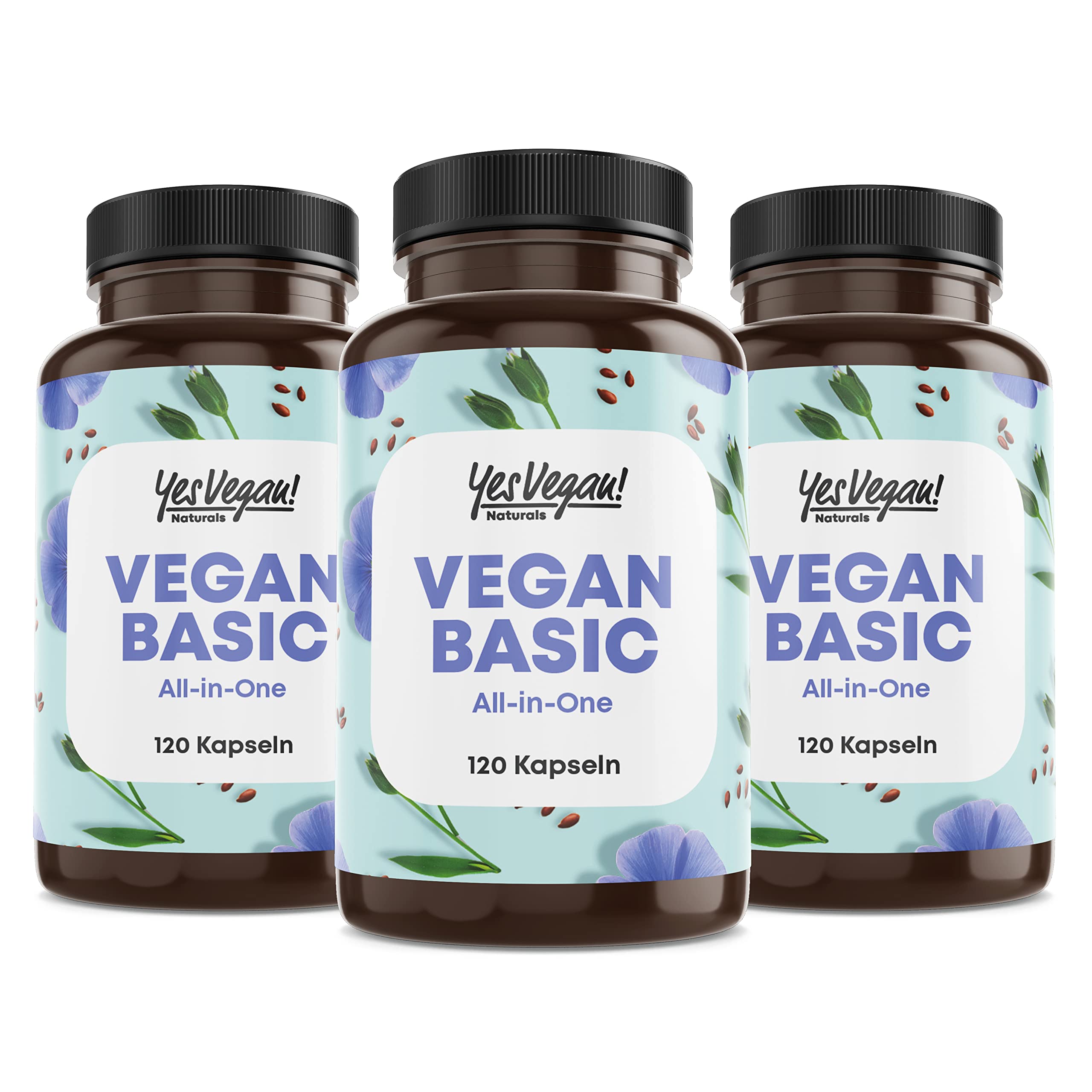 3x 120 Kapseln Yes Vegan Complex - Vitamin B12 K2 D3 Eisen Zink Selen und Omega 3 vegan - speziell für Vegetarier und Vegan Supplements