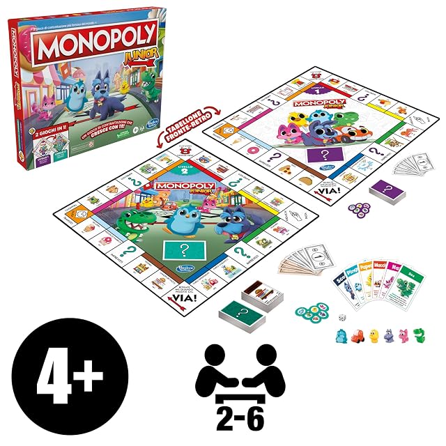 Foto 2 de 8 de Hasbro Gaming Monopoly Junior, 2 juegos en 1, juego de mesa con delantero y trasero para 2 a 6 jugadores