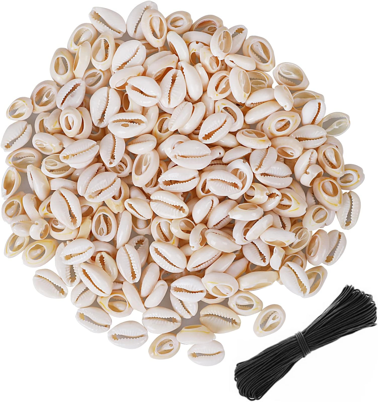 150 PCS White 0.63"-0.71" Natural Strong Cowrie Shell Beads Smooth Cut Oval Seashells, Beach Seashells with Big Hole for DIY Craft Jewelry Making, Adorning Hair Locks and Braids