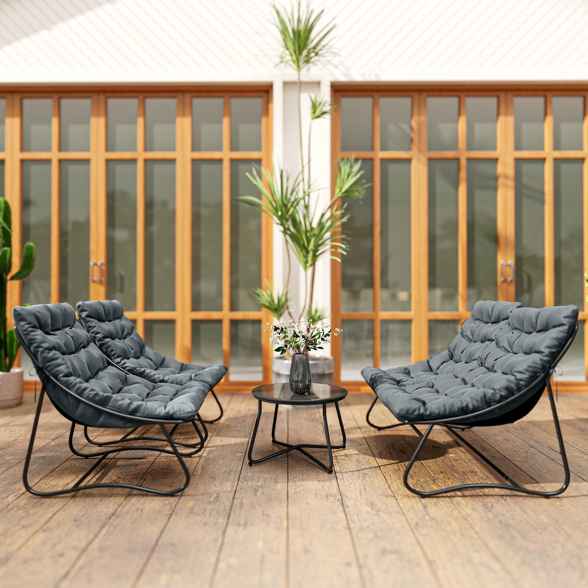 Outsunny - Salón de jardín, 4 piezas, con cojines gruesos, 8 cm, acero gris | Conjunto de muebles al aire libre, Textilene transpirable, mesa de café de vidrio templado, terraza balcón moderno