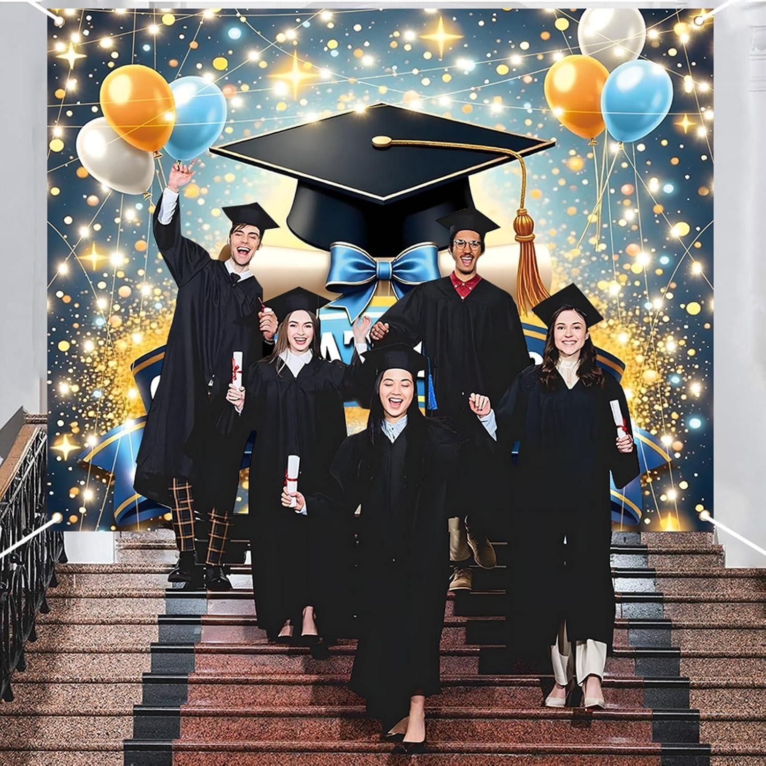 Congratulations Grad Backdrop - Graduate Ceremony Photography Background Prop | Congratulations Photo Booth Backdrop, Party Favor for High School, College, University - Image 3